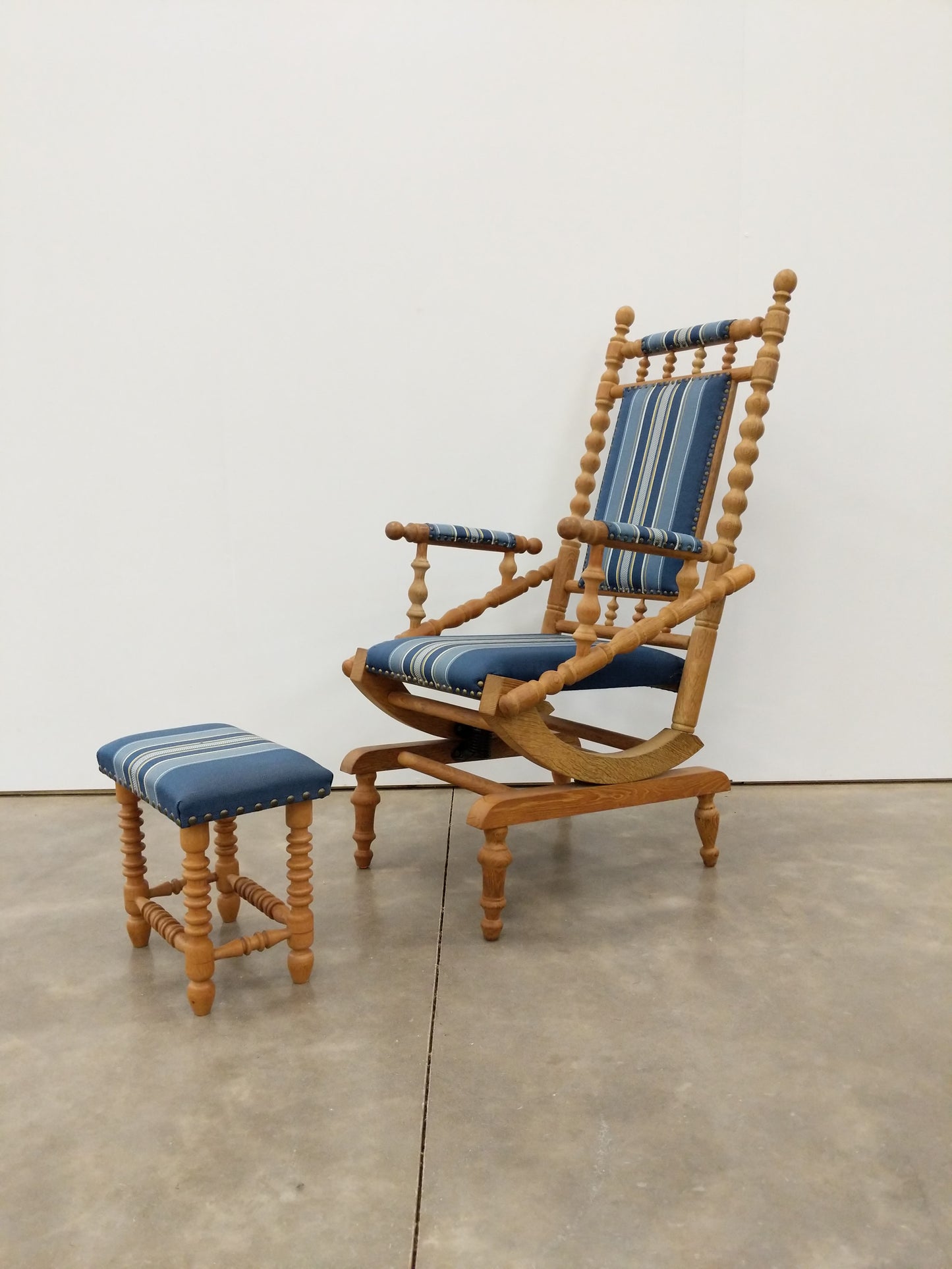 Antique Danish Rocking Chair with Foot Stool