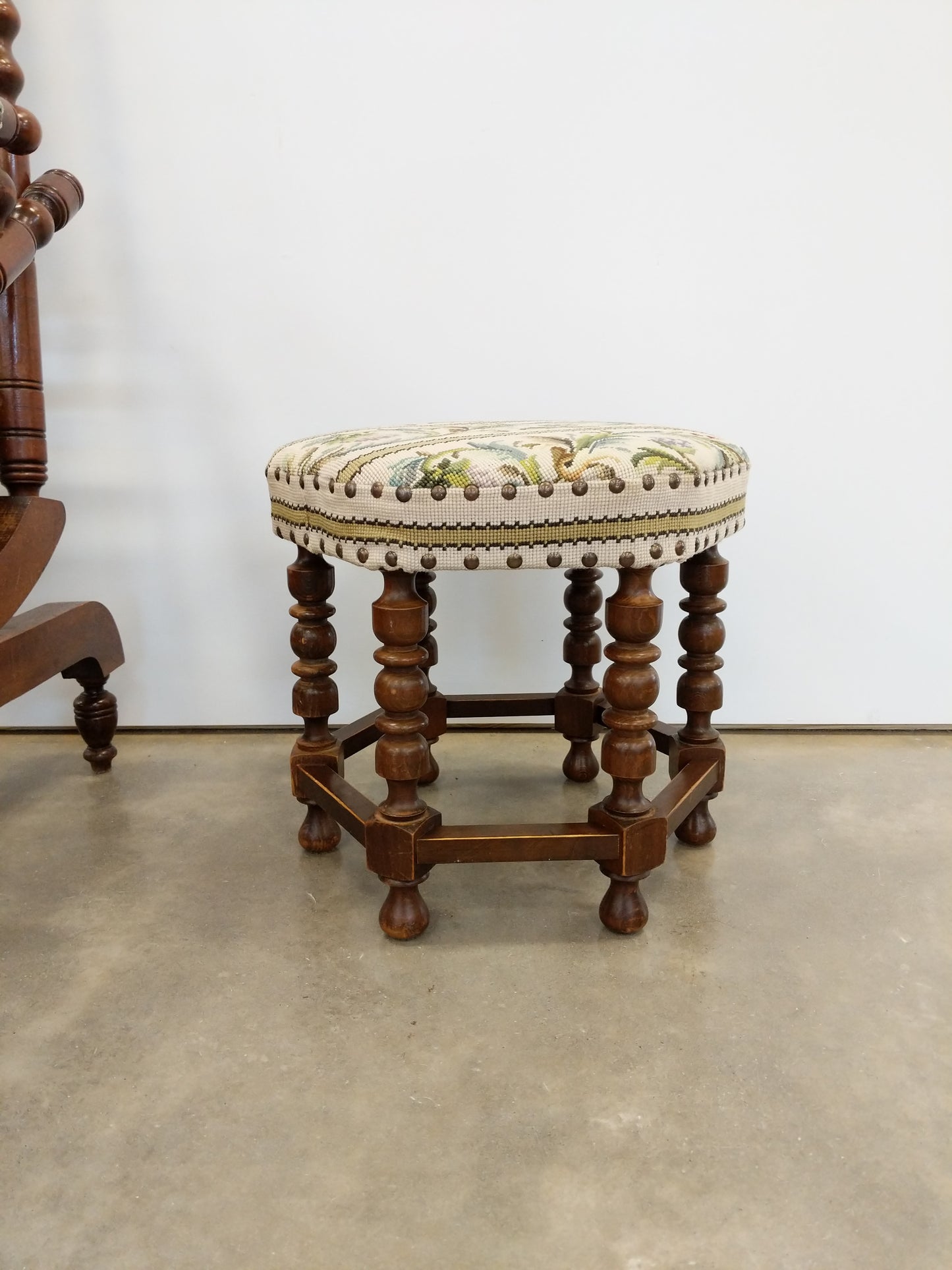 Antique Danish Rocking Chair with Foot Stool