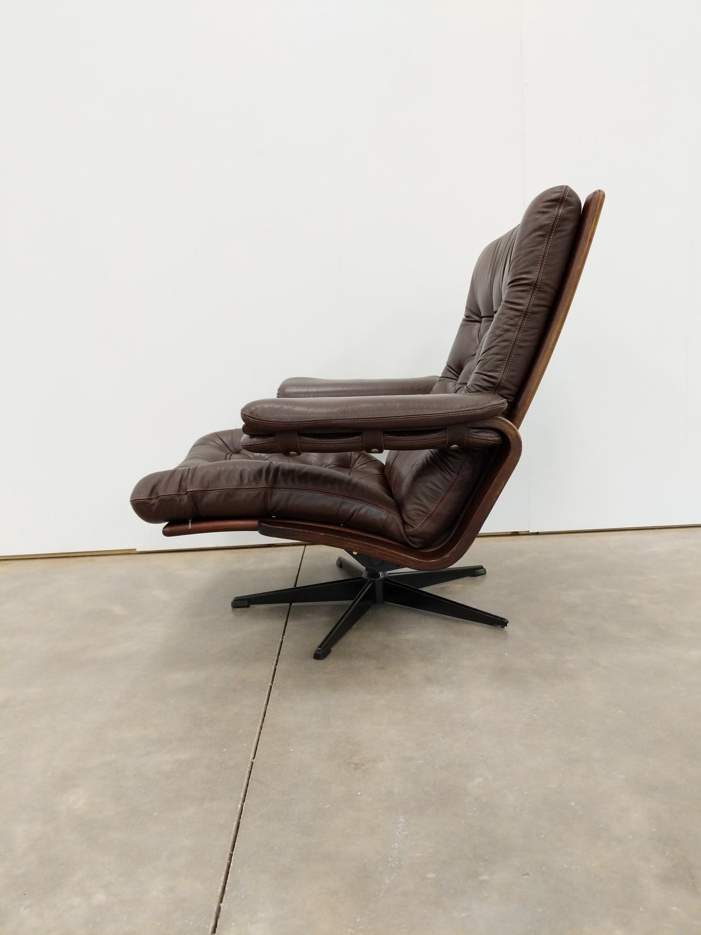Vintage Danish Modern Leather Lounge Chair by Coja