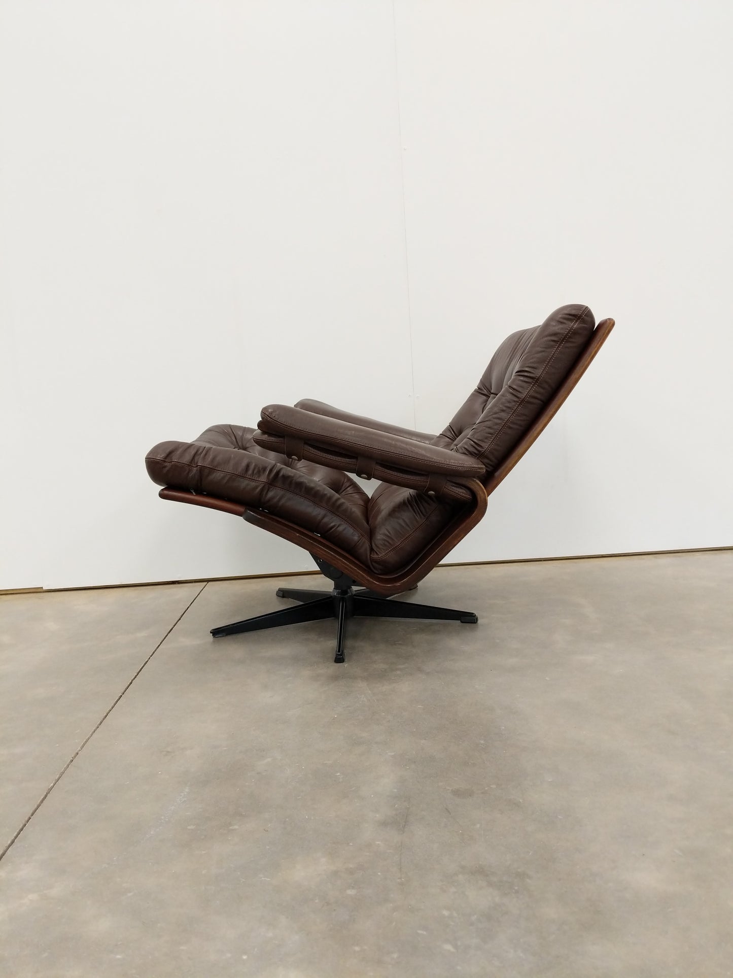 Vintage Danish Modern Leather Lounge Chair by Coja