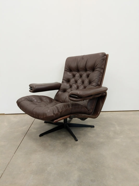 Vintage Danish Modern Leather Lounge Chair by Coja