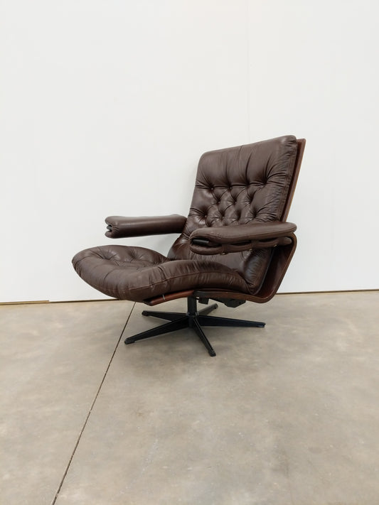 Vintage Danish Modern Leather Lounge Chair by Coja