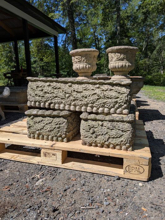 Set of 3 British Cast Stone Trough Planters / Jardinieres