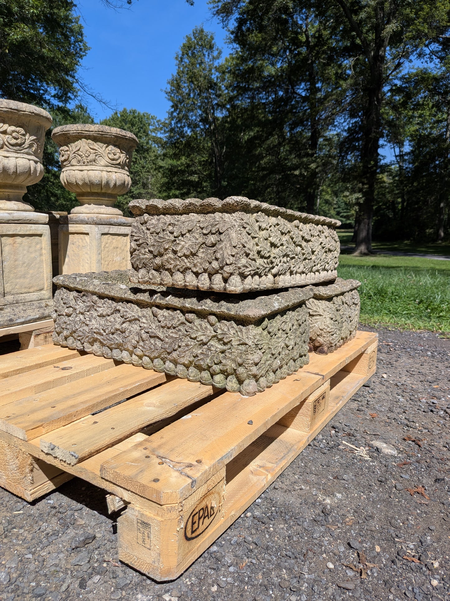 Set of 3 British Cast Stone Trough Planters / Jardinieres