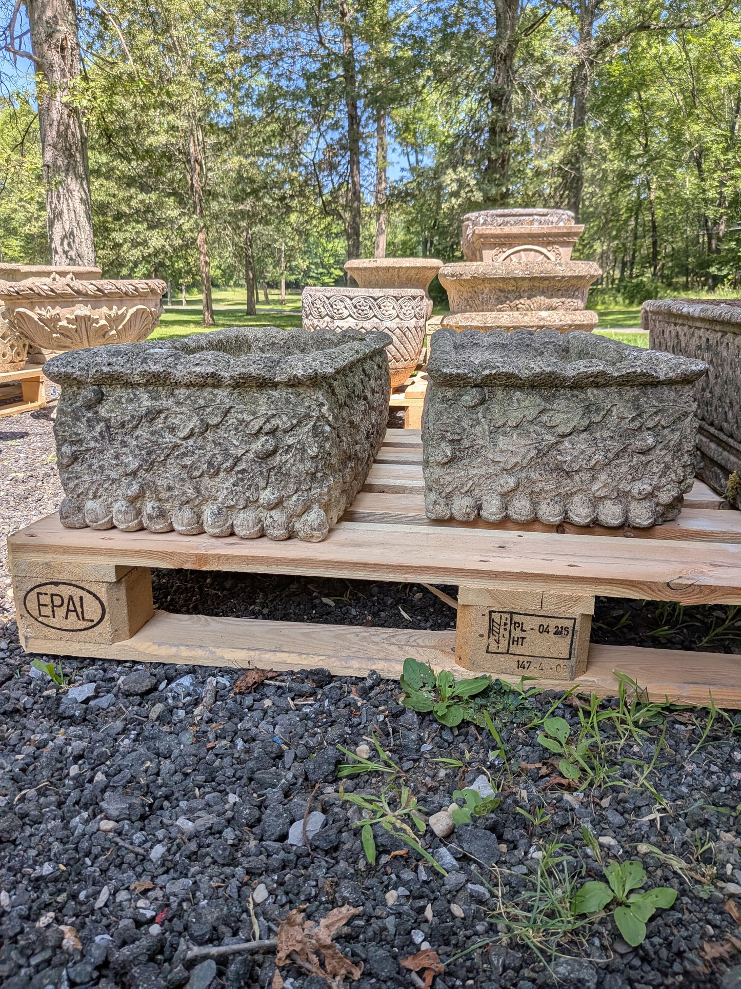 Pair of British Cast Stone Trough Planters / Jardinieres