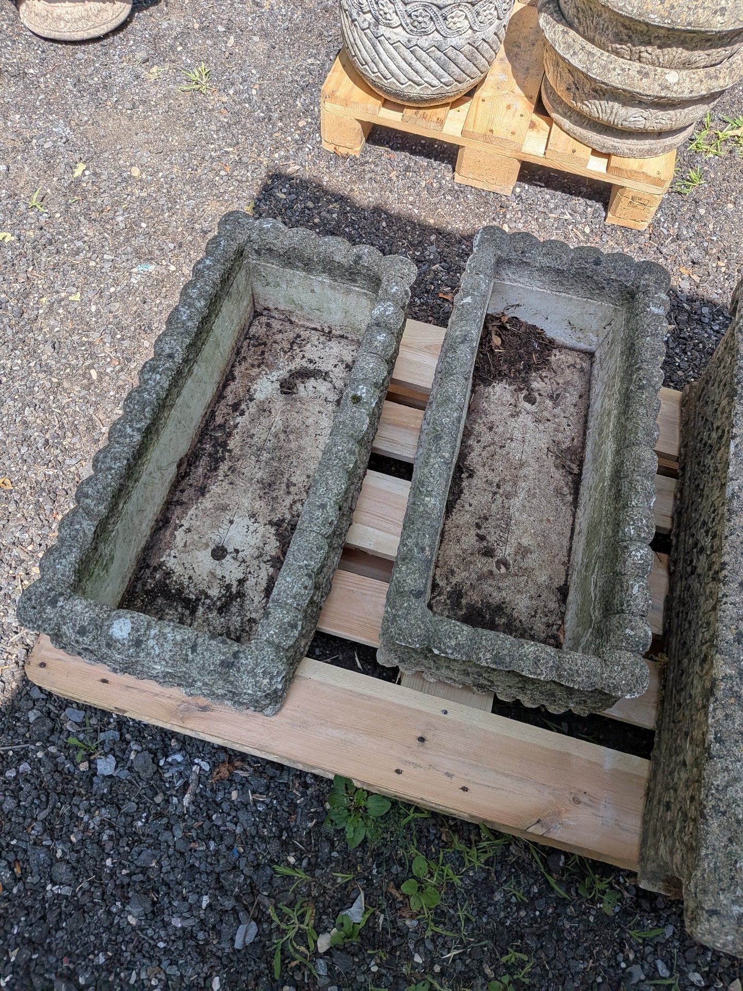 Pair of British Cast Stone Trough Planters / Jardinieres
