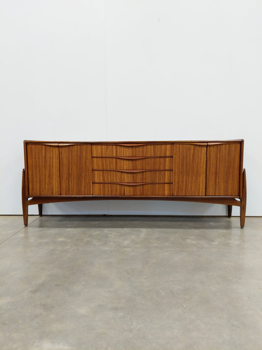 Vintage Mid Century Modern Zebrano Credenza by Elliotts of Newbury