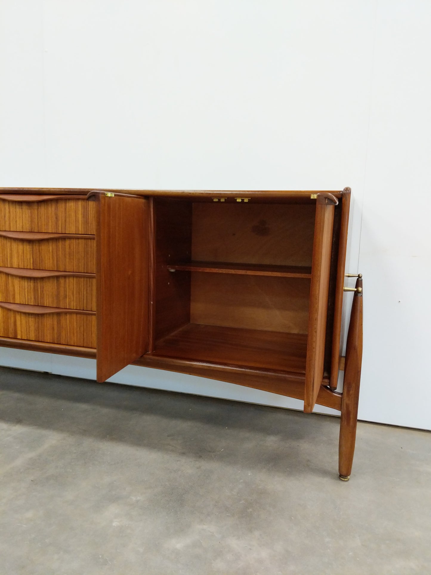 Vintage Mid Century Modern Zebrano Credenza by Elliotts of Newbury