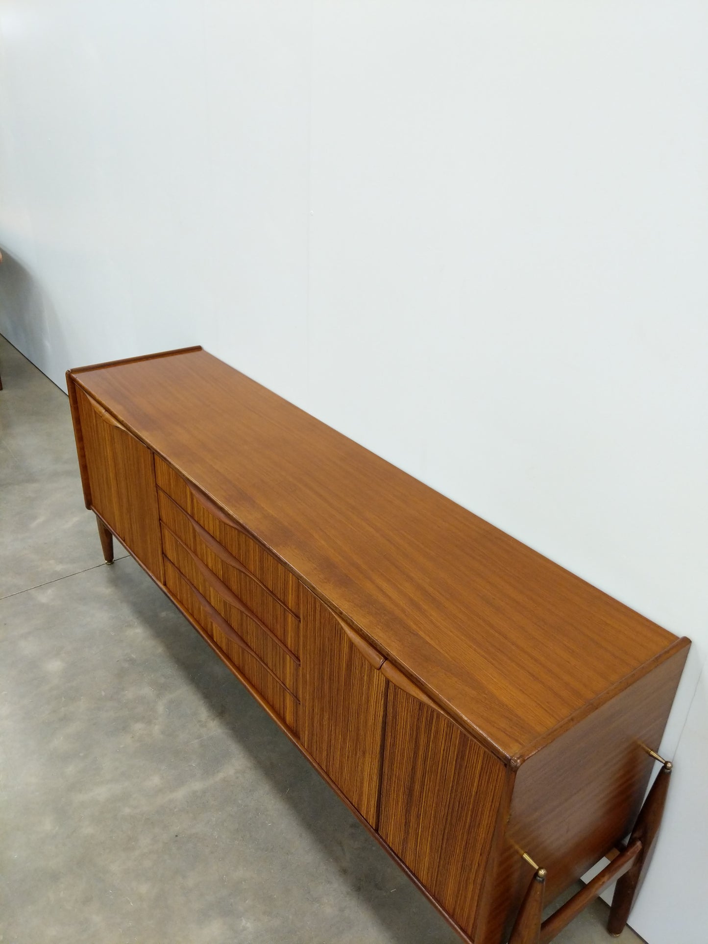 Vintage Mid Century Modern Zebrano Credenza by Elliotts of Newbury