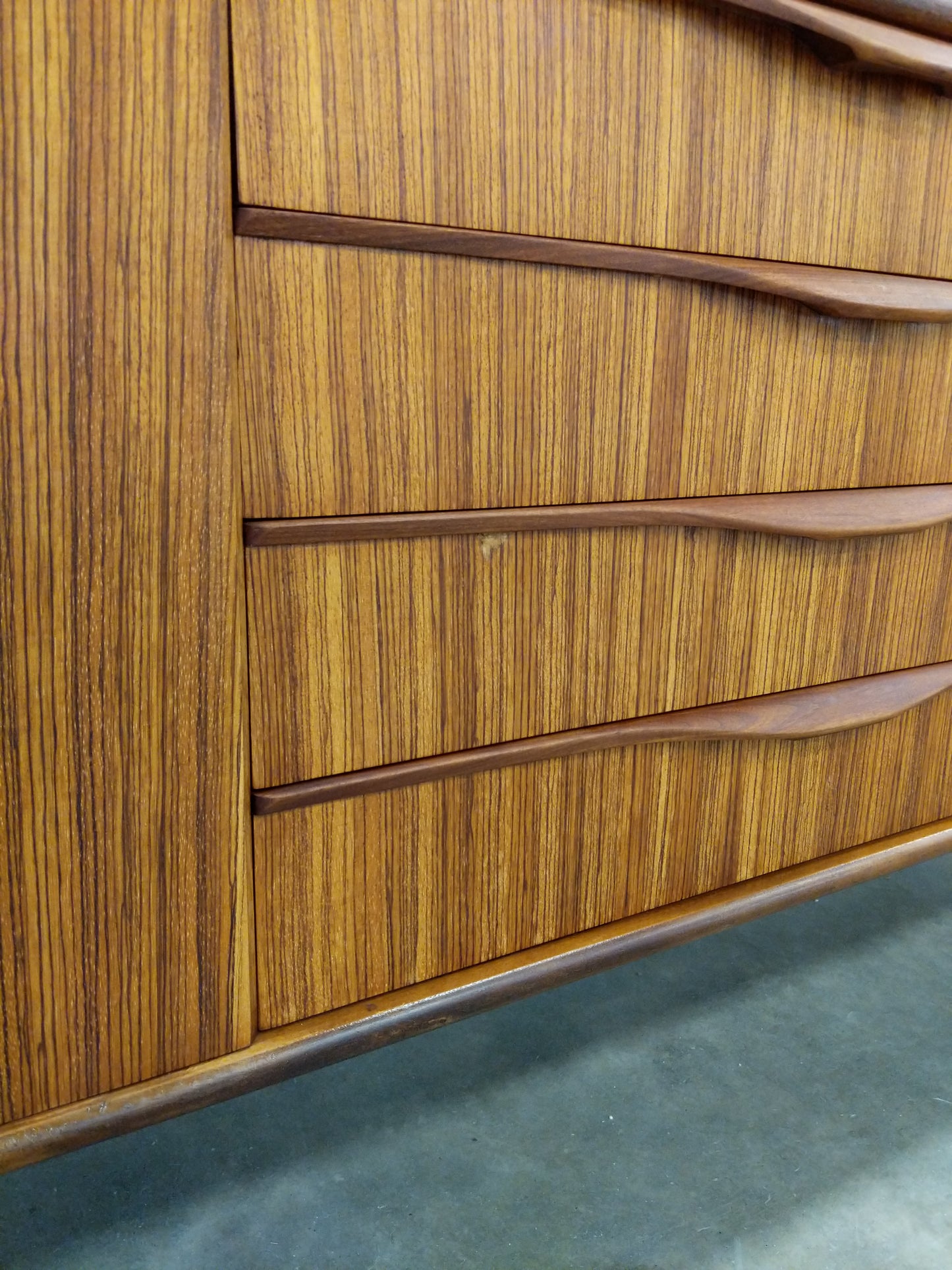 Vintage Mid Century Modern Zebrano Credenza by Elliotts of Newbury