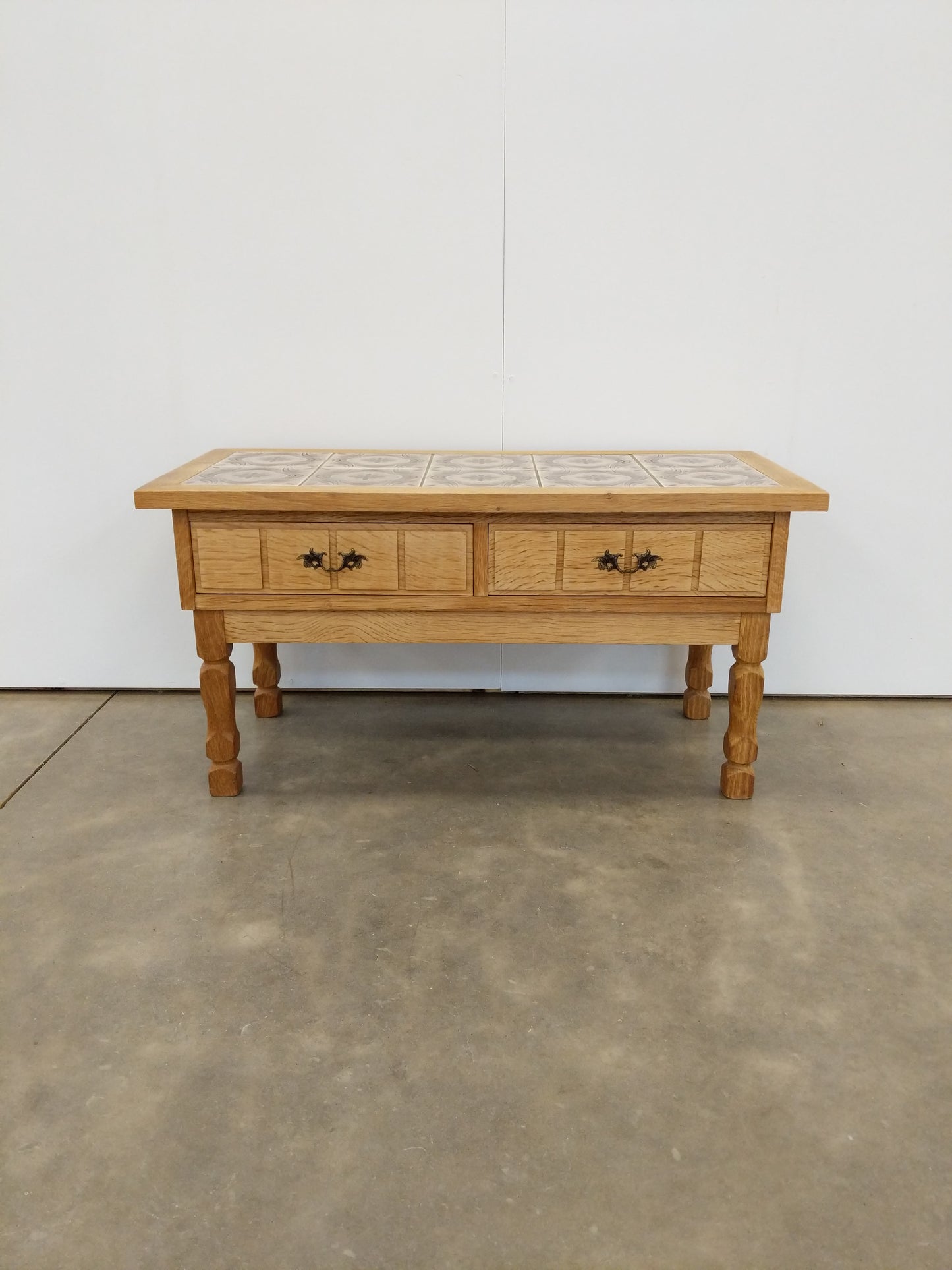 Vintage Danish Oak and Tile Entry Table