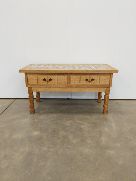 Vintage Danish Oak and Tile Entry Table