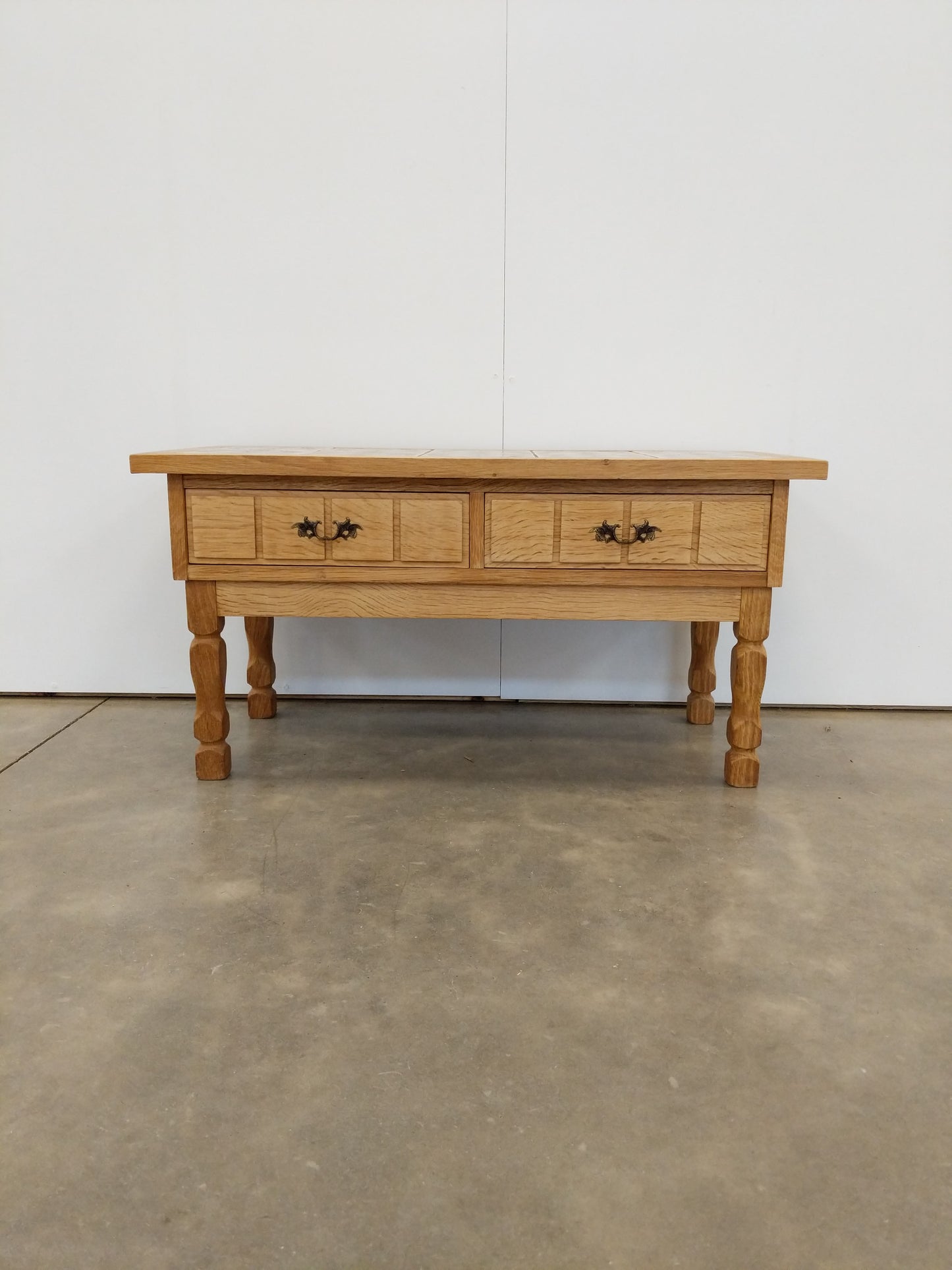Vintage Danish Oak and Tile Entry Table