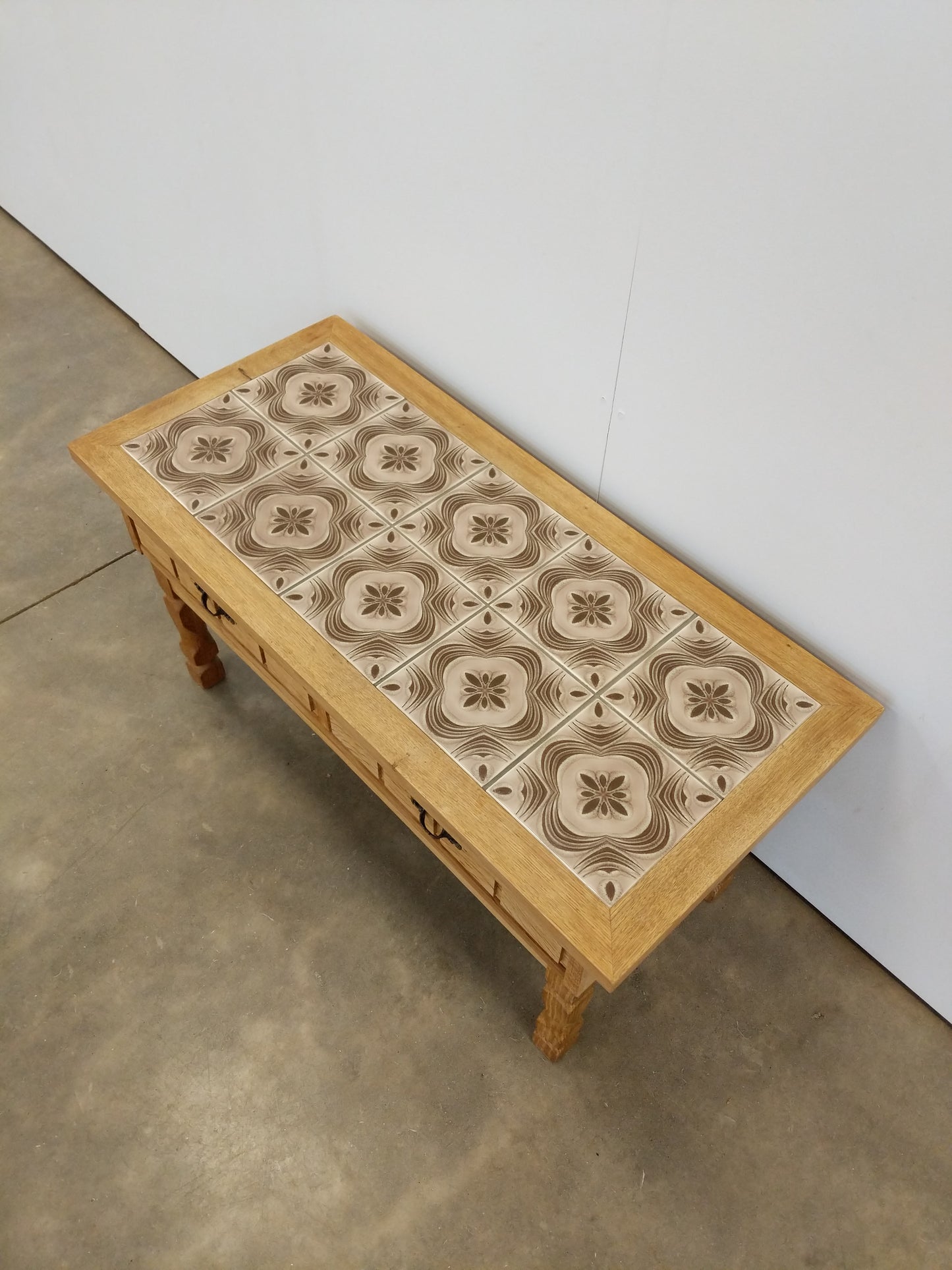 Vintage Danish Oak and Tile Entry Table
