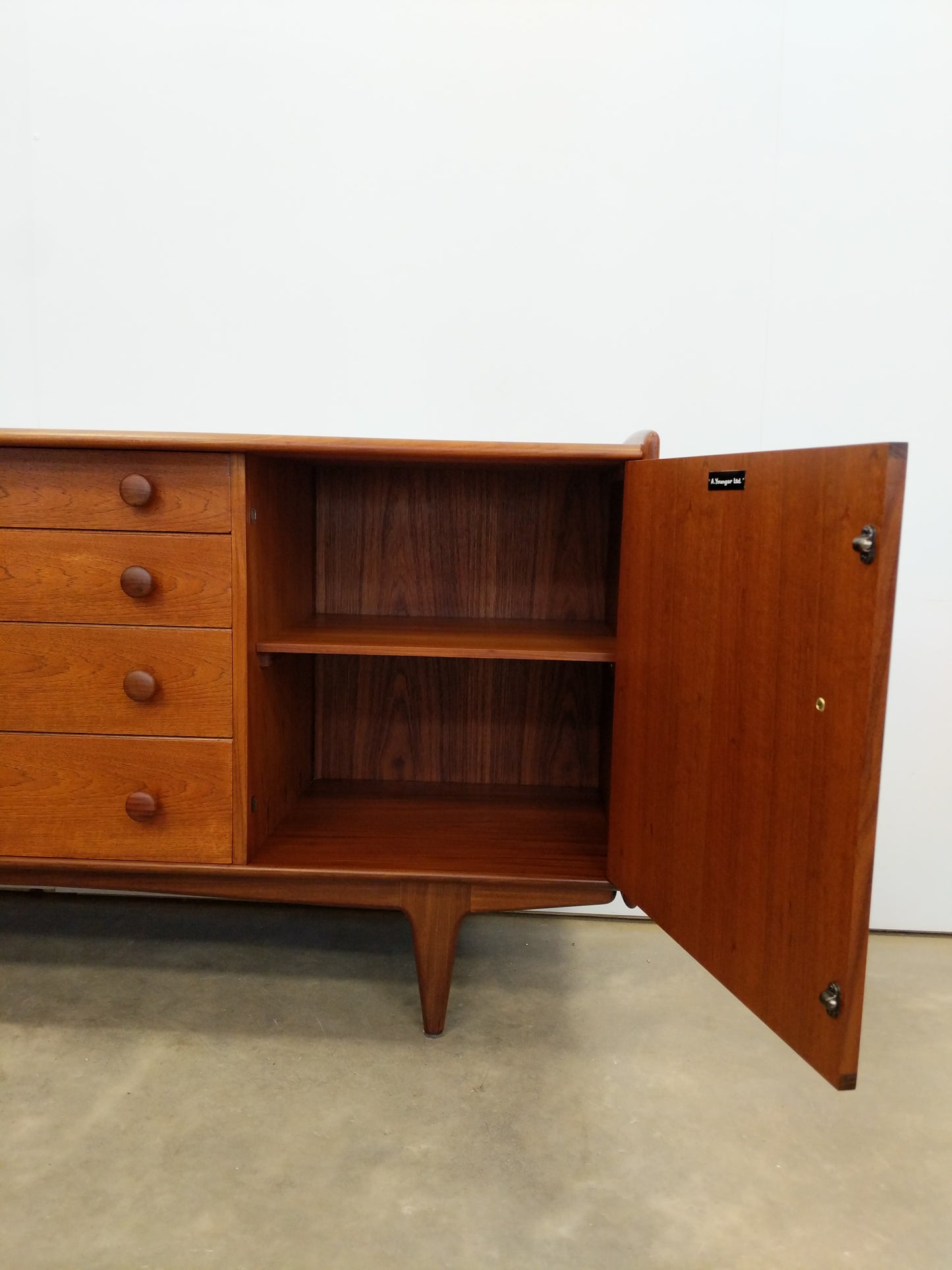 Vintage Mid Century Modern Teak Credenza by A. Younger