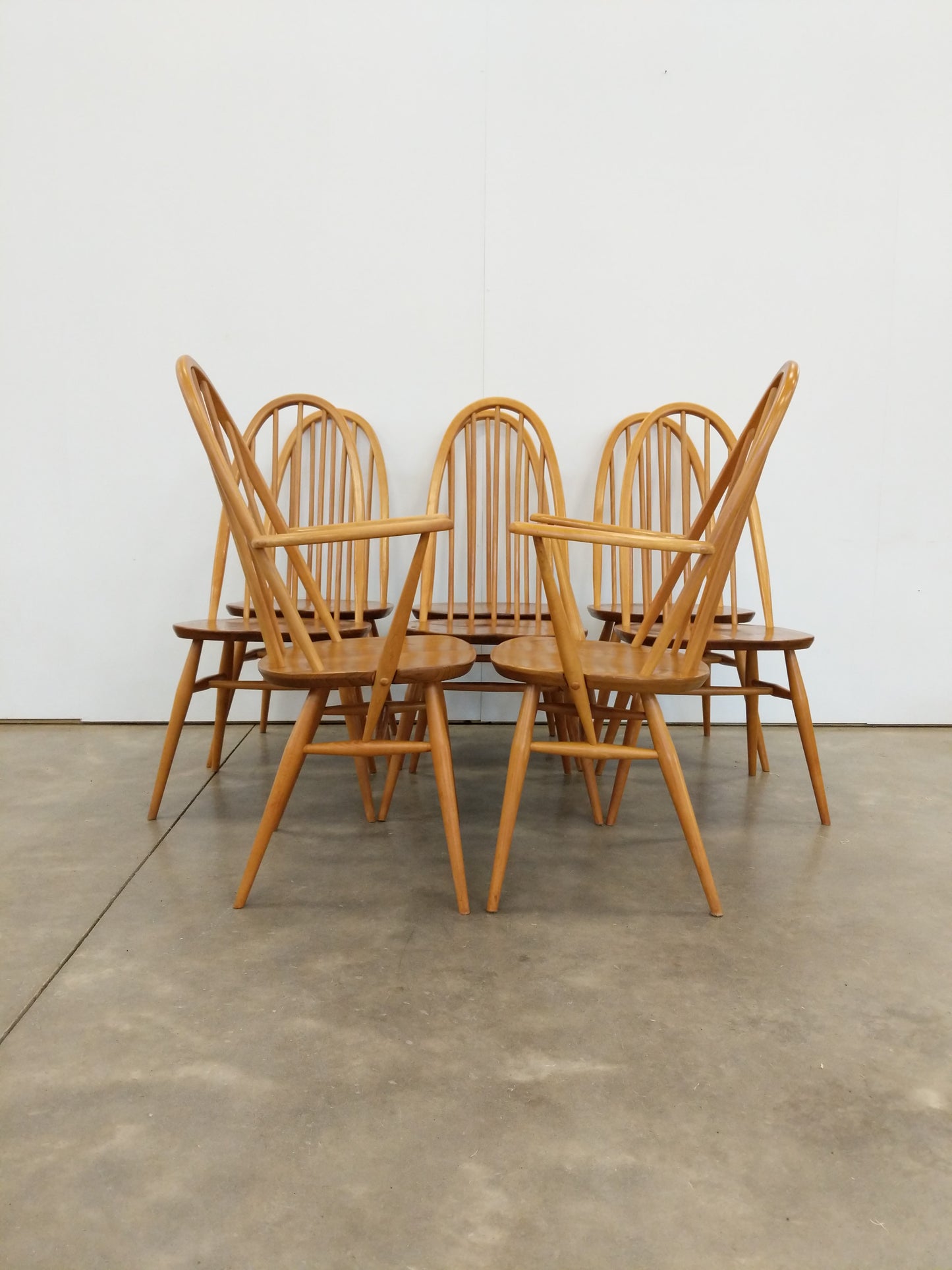 Set of 8 Vintage Mid Century Modern Dining Chairs by Ercol