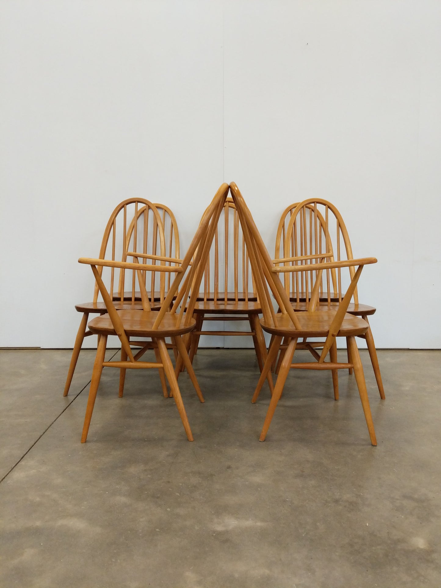 Set of 8 Vintage Mid Century Modern Dining Chairs by Ercol