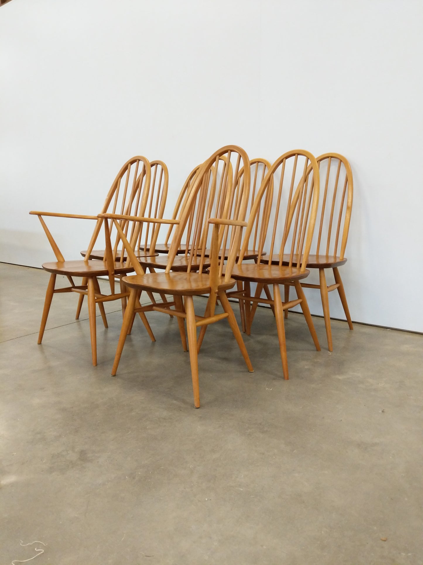 Set of 8 Vintage Mid Century Modern Dining Chairs by Ercol