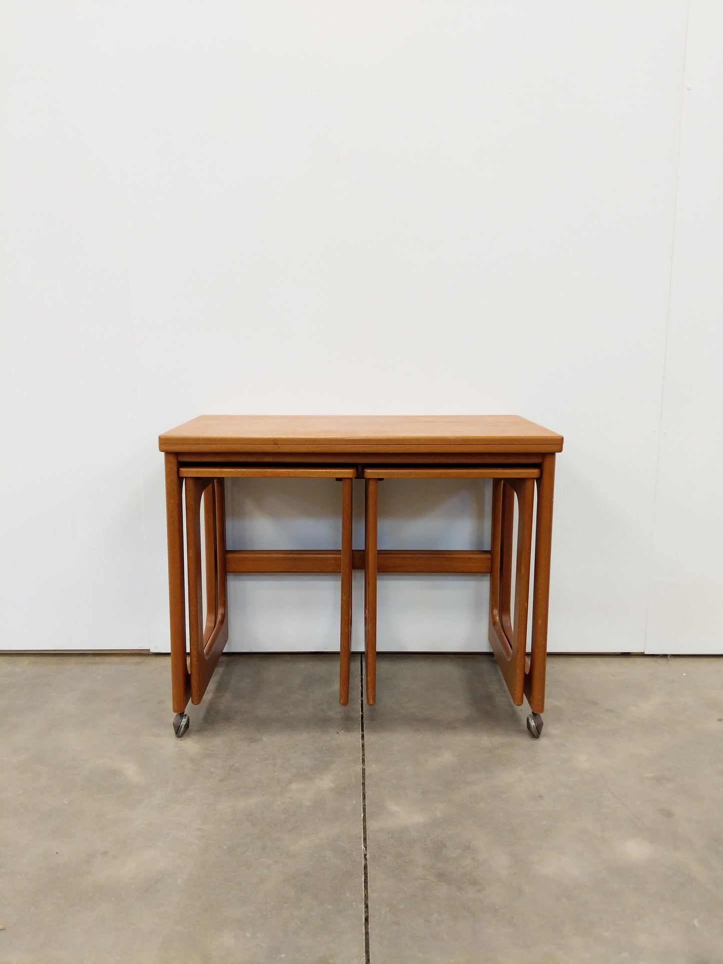 Set of Vintage Mid Century Modern Teak Triform Nesting Tables by McIntosh