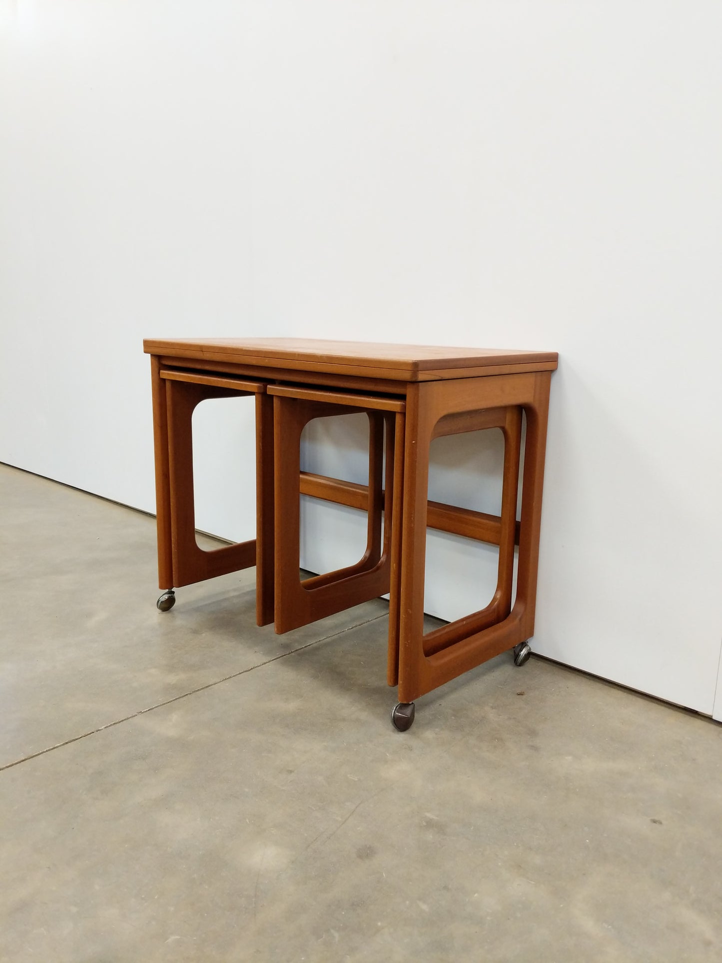 Set of Vintage Mid Century Modern Teak Triform Nesting Tables by McIntosh