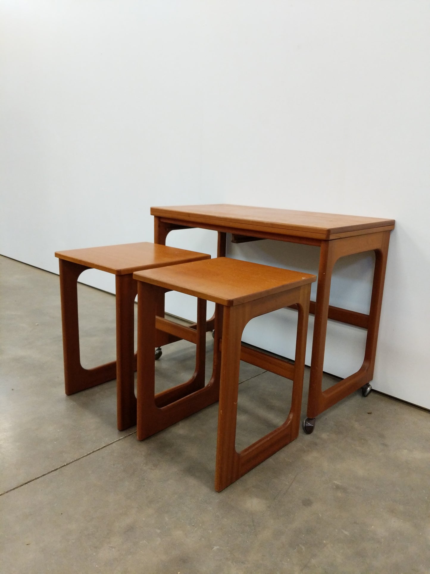 Set of Vintage Mid Century Modern Teak Triform Nesting Tables by McIntosh