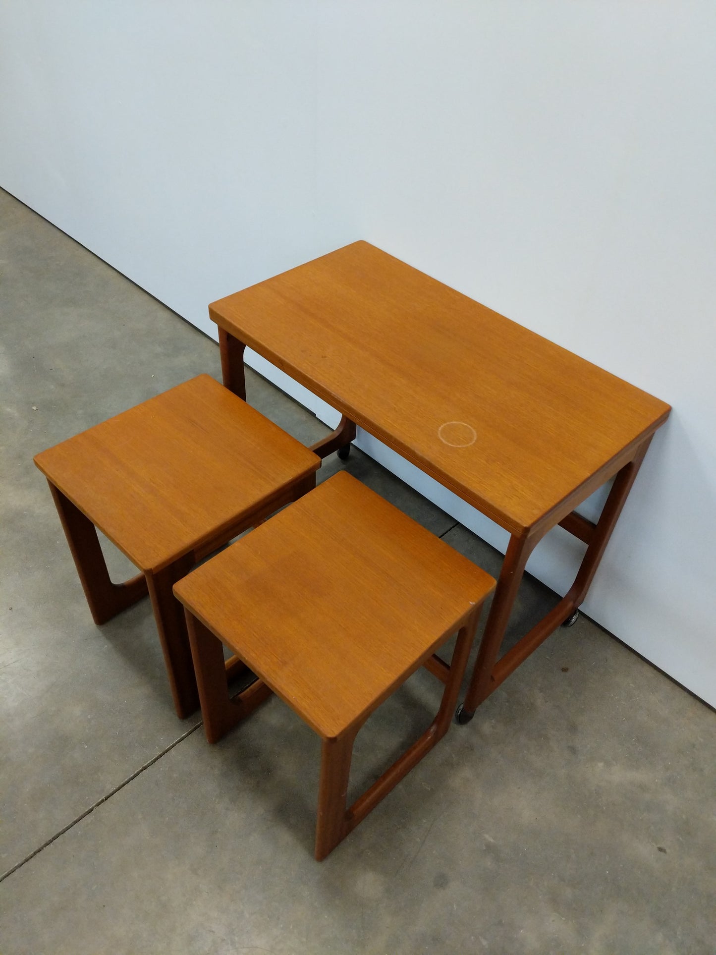 Set of Vintage Mid Century Modern Teak Triform Nesting Tables by McIntosh