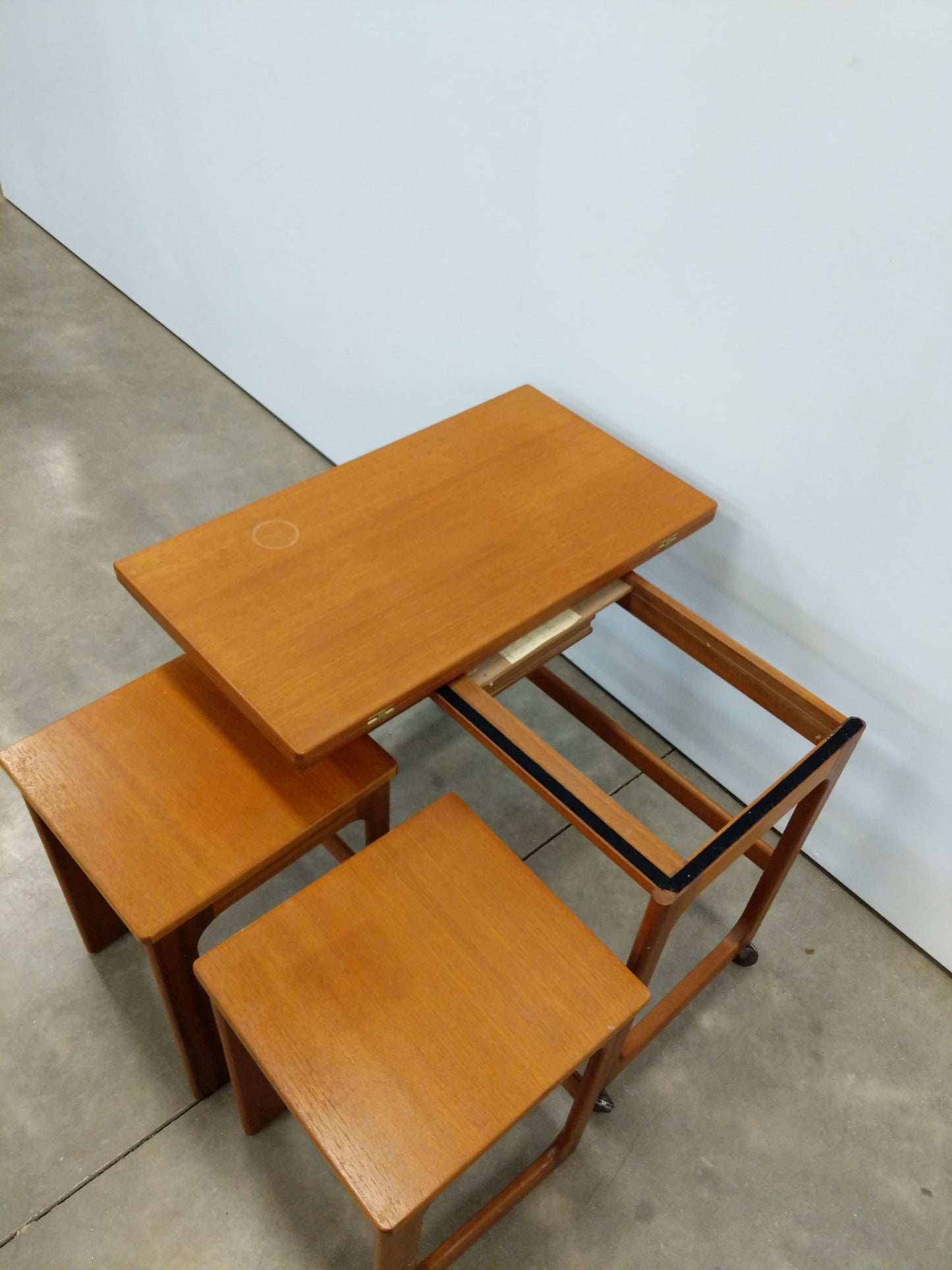 Set of Vintage Mid Century Modern Teak Triform Nesting Tables by McIntosh