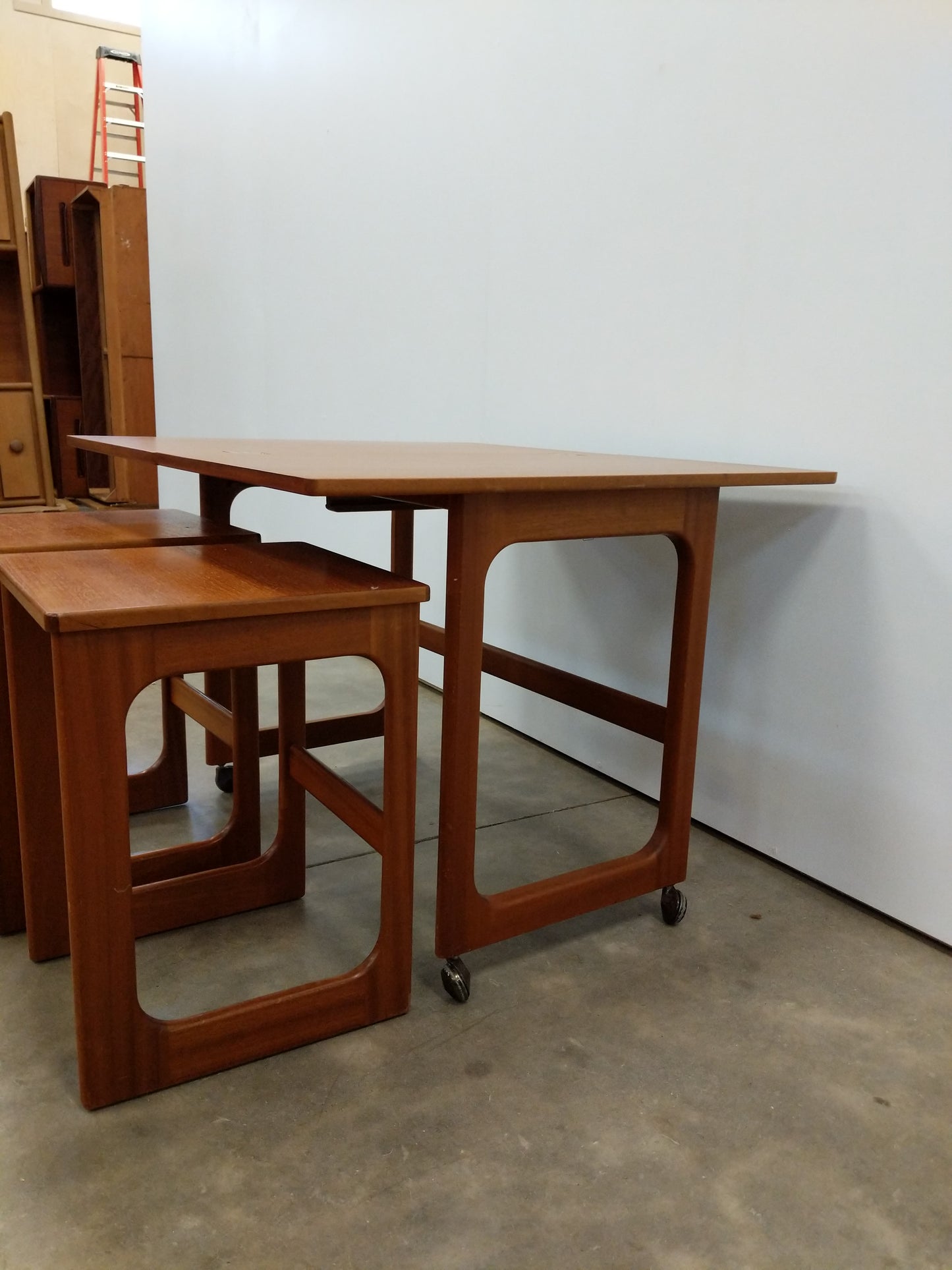 Set of Vintage Mid Century Modern Teak Triform Nesting Tables by McIntosh
