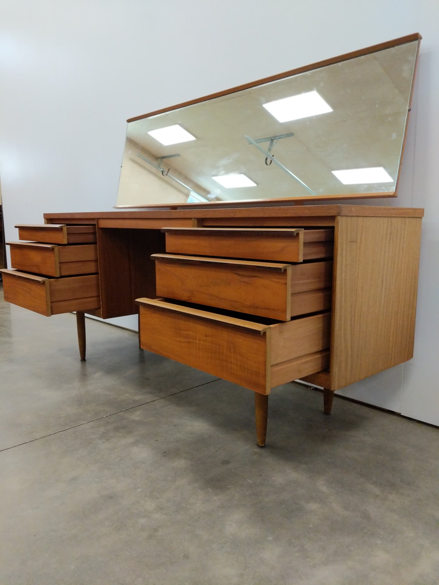 Vintage Mid Century Modern Teak Dressing Table / Desk with Mirror by Austinsuite