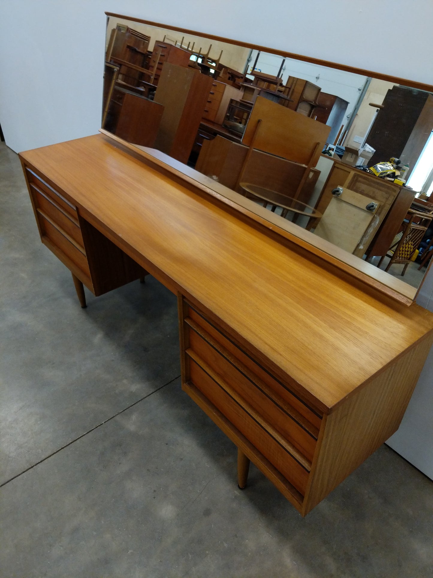 Vintage Mid Century Modern Teak Dressing Table / Desk with Mirror by Austinsuite