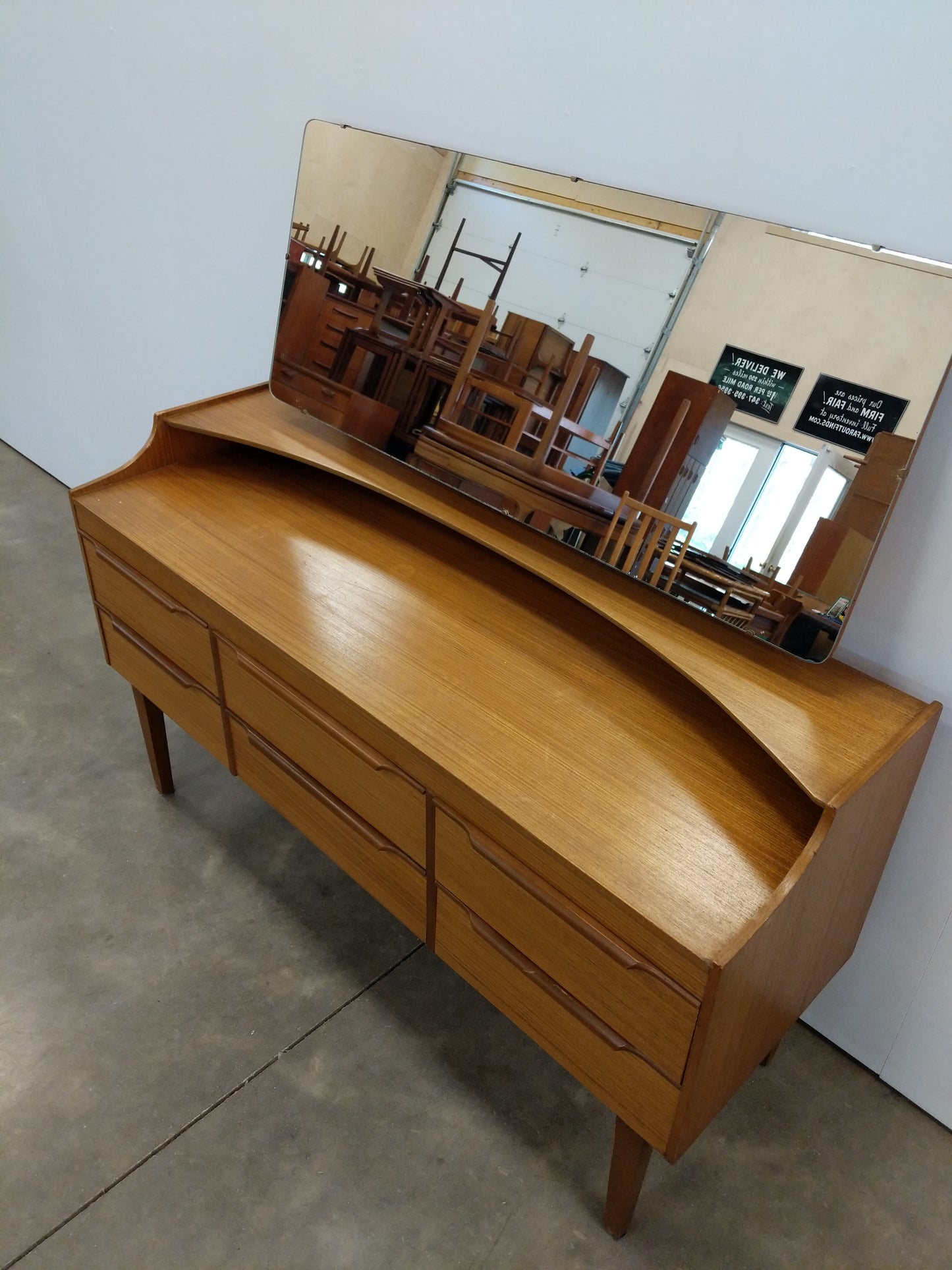 Vintage Mid Century Modern Teak Dresser with Mirror