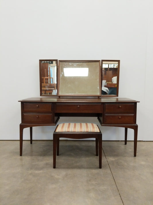 Vintage Mid Century Modern Dressing Table / Desk with Stool by Stag