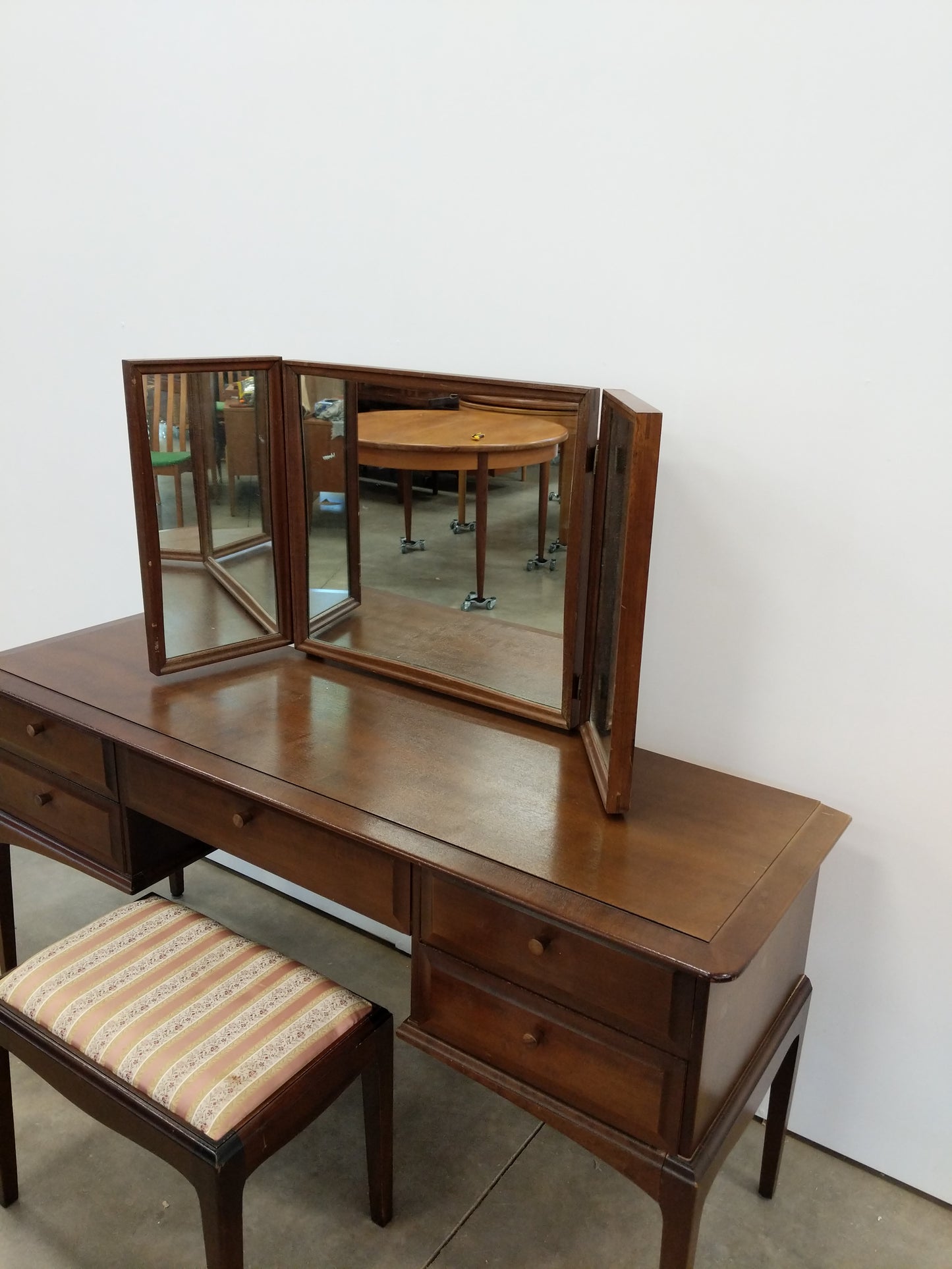 Vintage Mid Century Modern Dressing Table / Desk with Stool by Stag