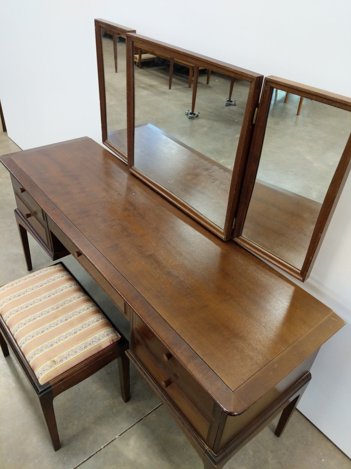 Vintage Mid Century Modern Dressing Table / Desk with Stool by Stag