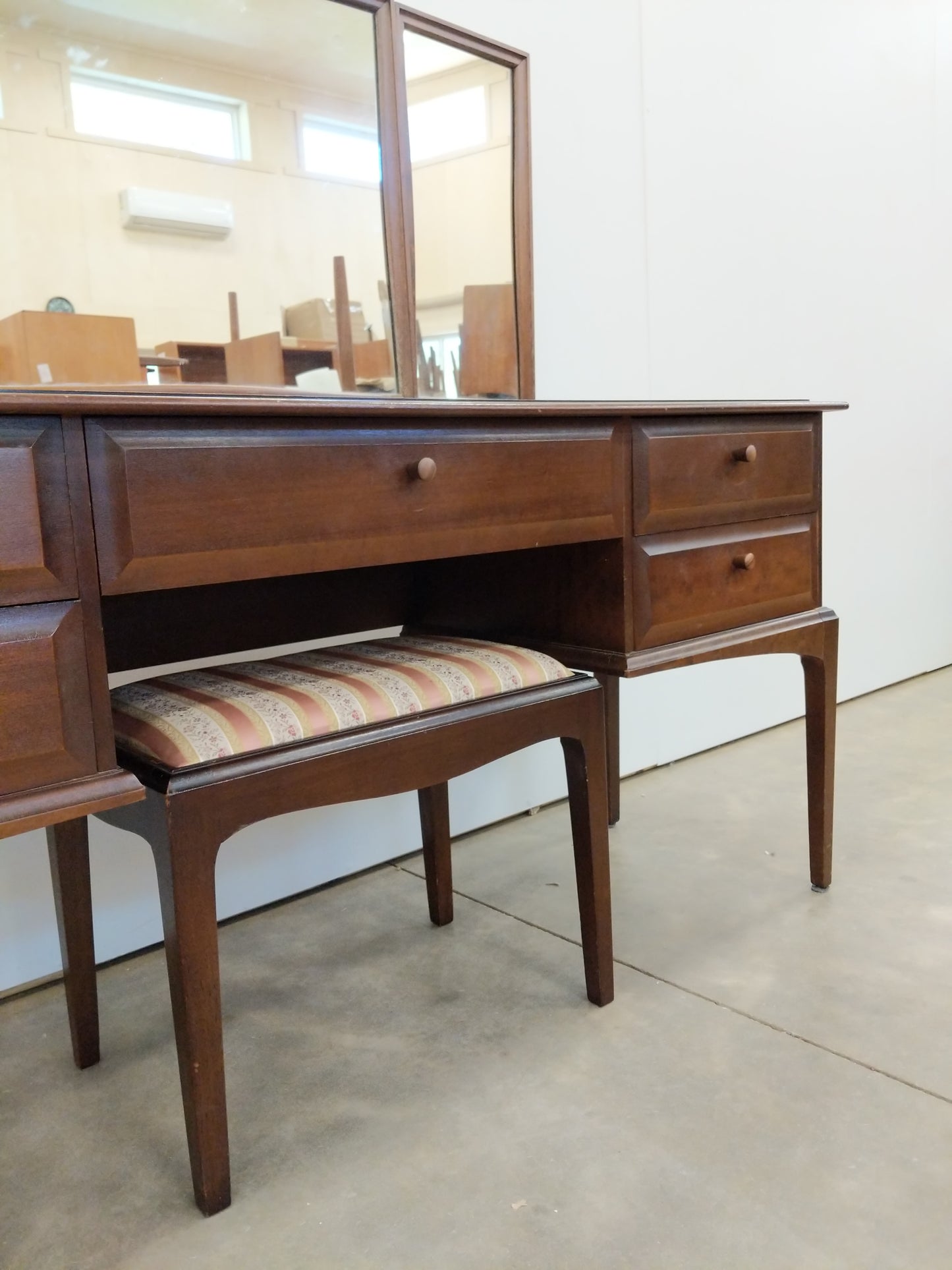 Vintage Mid Century Modern Dressing Table / Desk with Stool by Stag