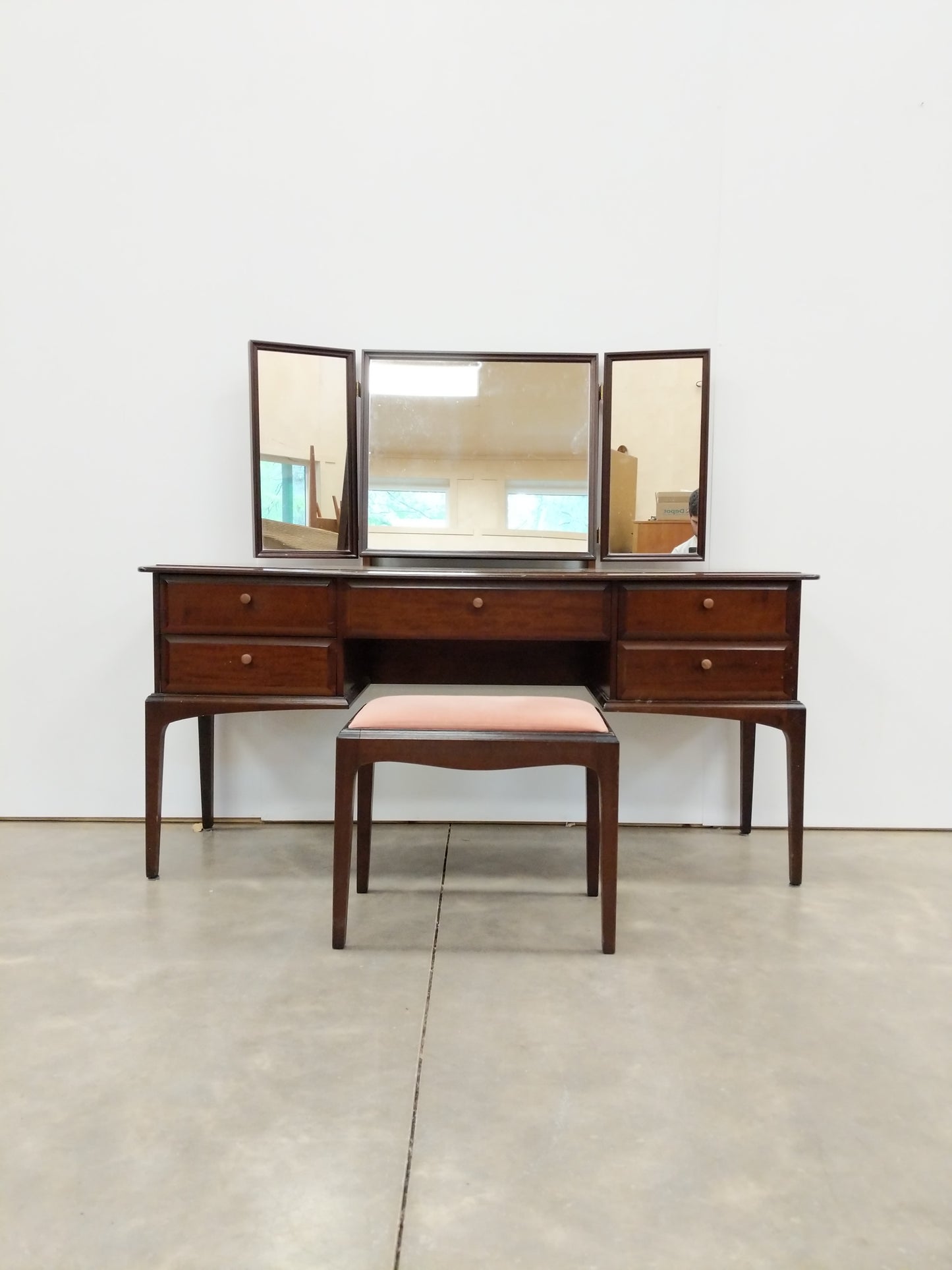 Vintage Mid Century Modern Dressing Table / Desk with Stool by Stag