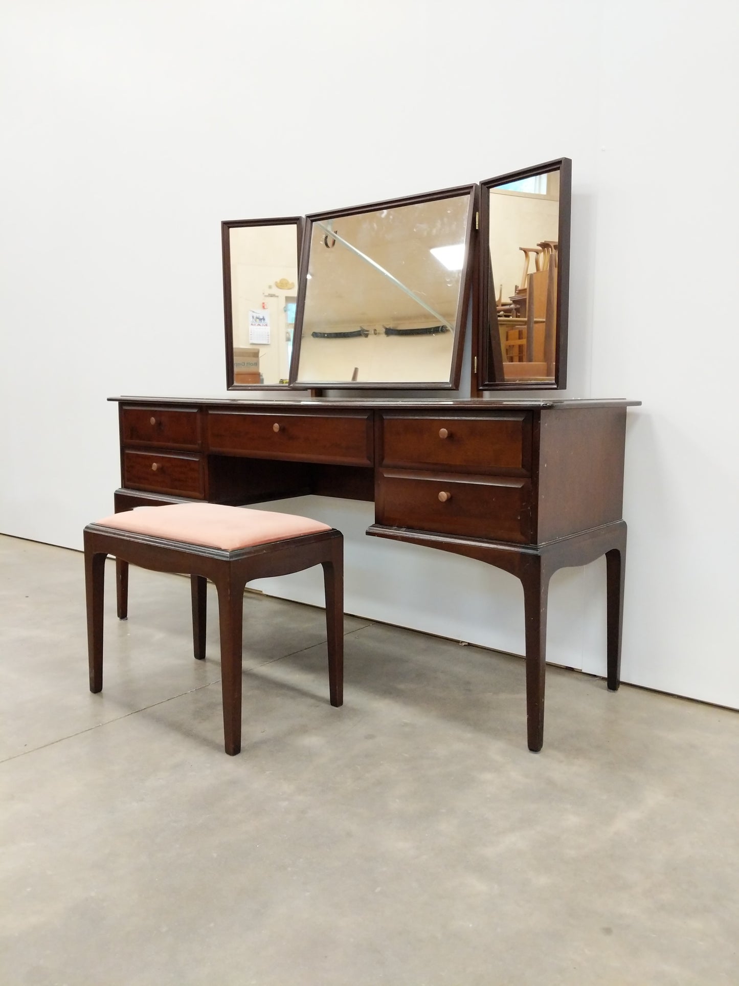Vintage Mid Century Modern Dressing Table / Desk with Stool by Stag
