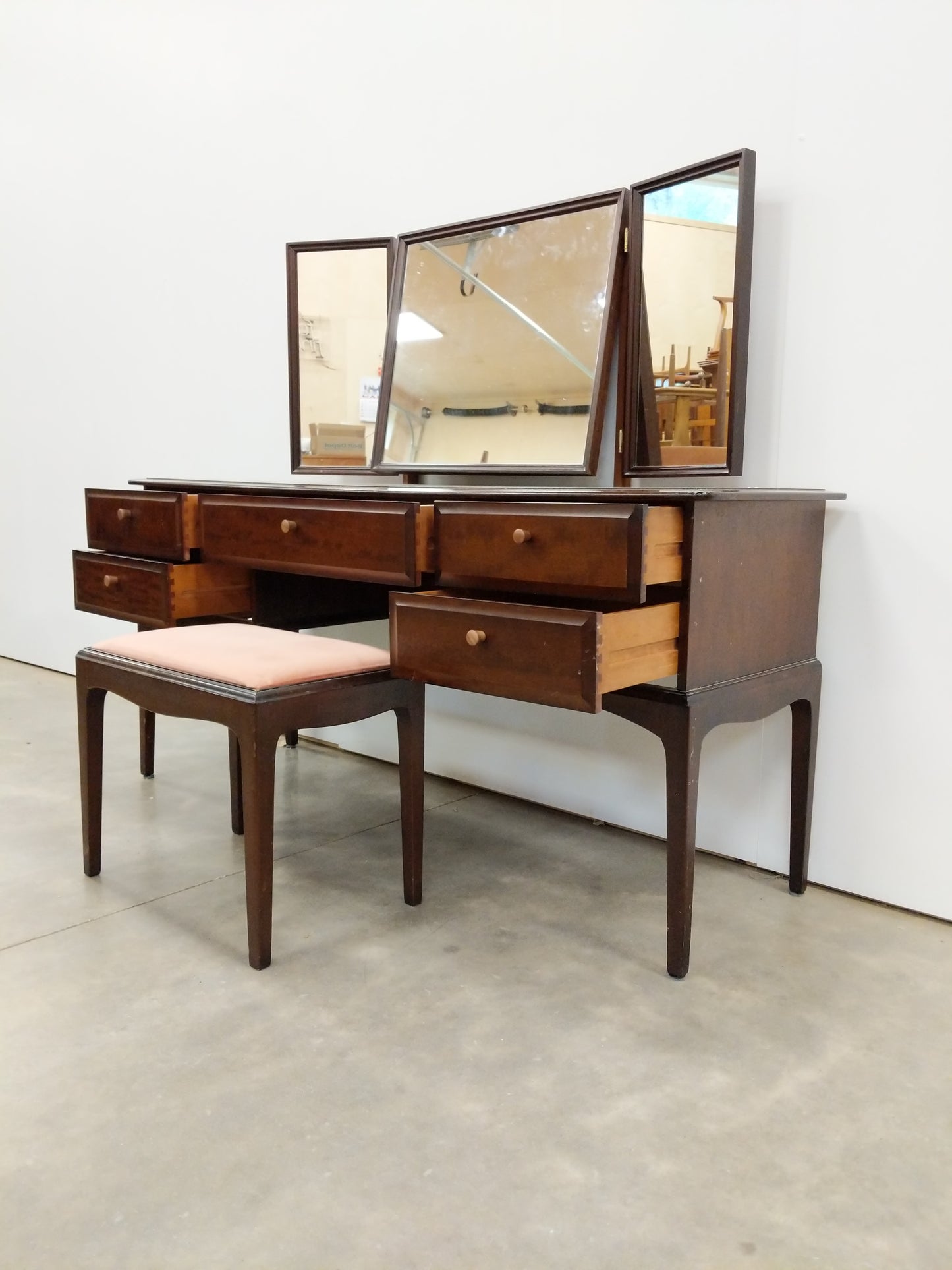 Vintage Mid Century Modern Dressing Table / Desk with Stool by Stag