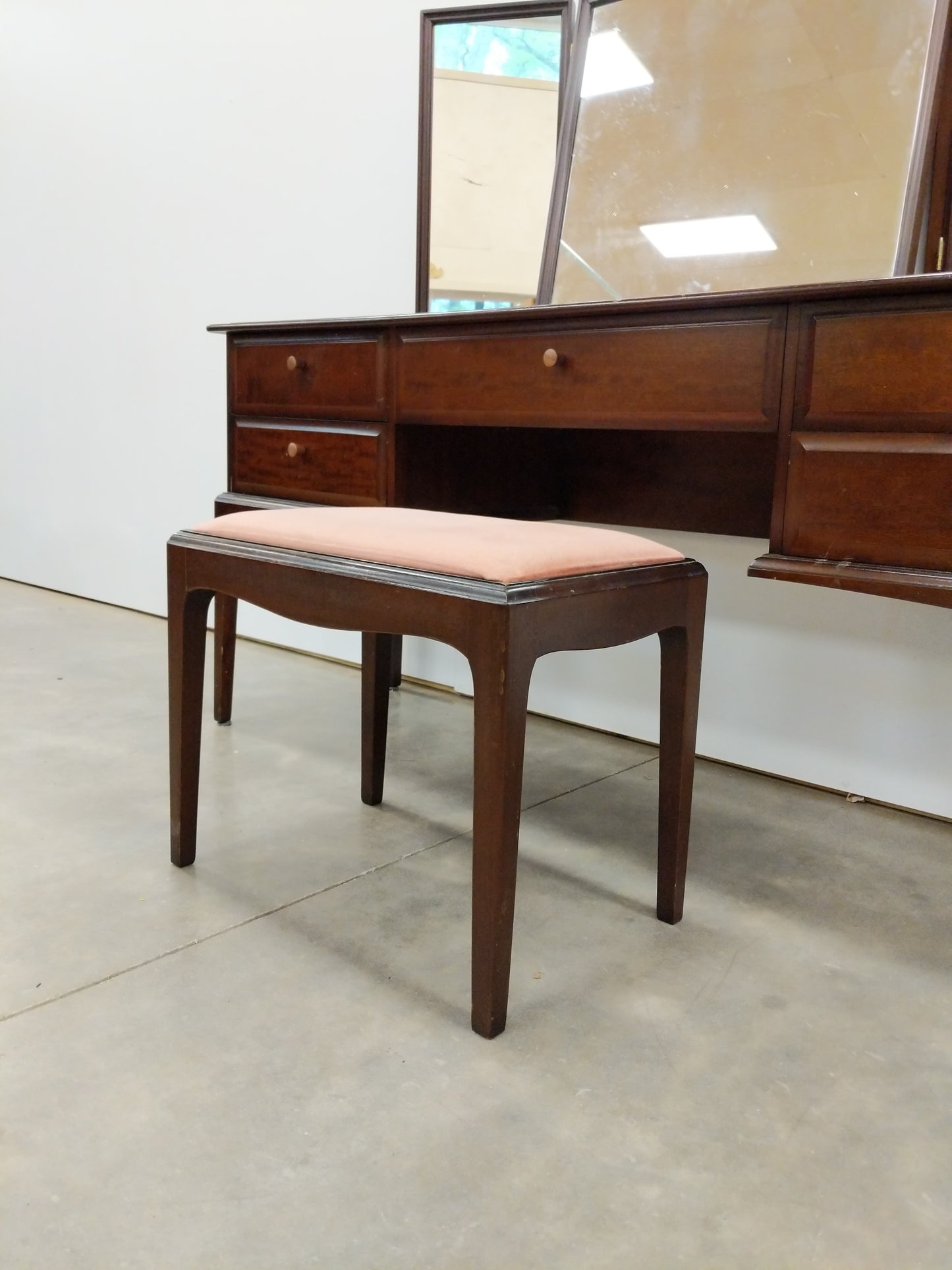 Vintage Mid Century Modern Dressing Table / Desk with Stool by Stag