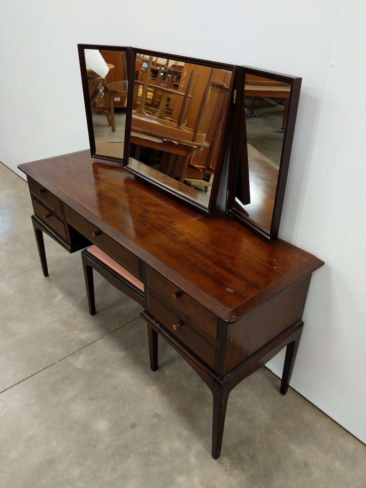 Vintage Mid Century Modern Dressing Table / Desk with Stool by Stag