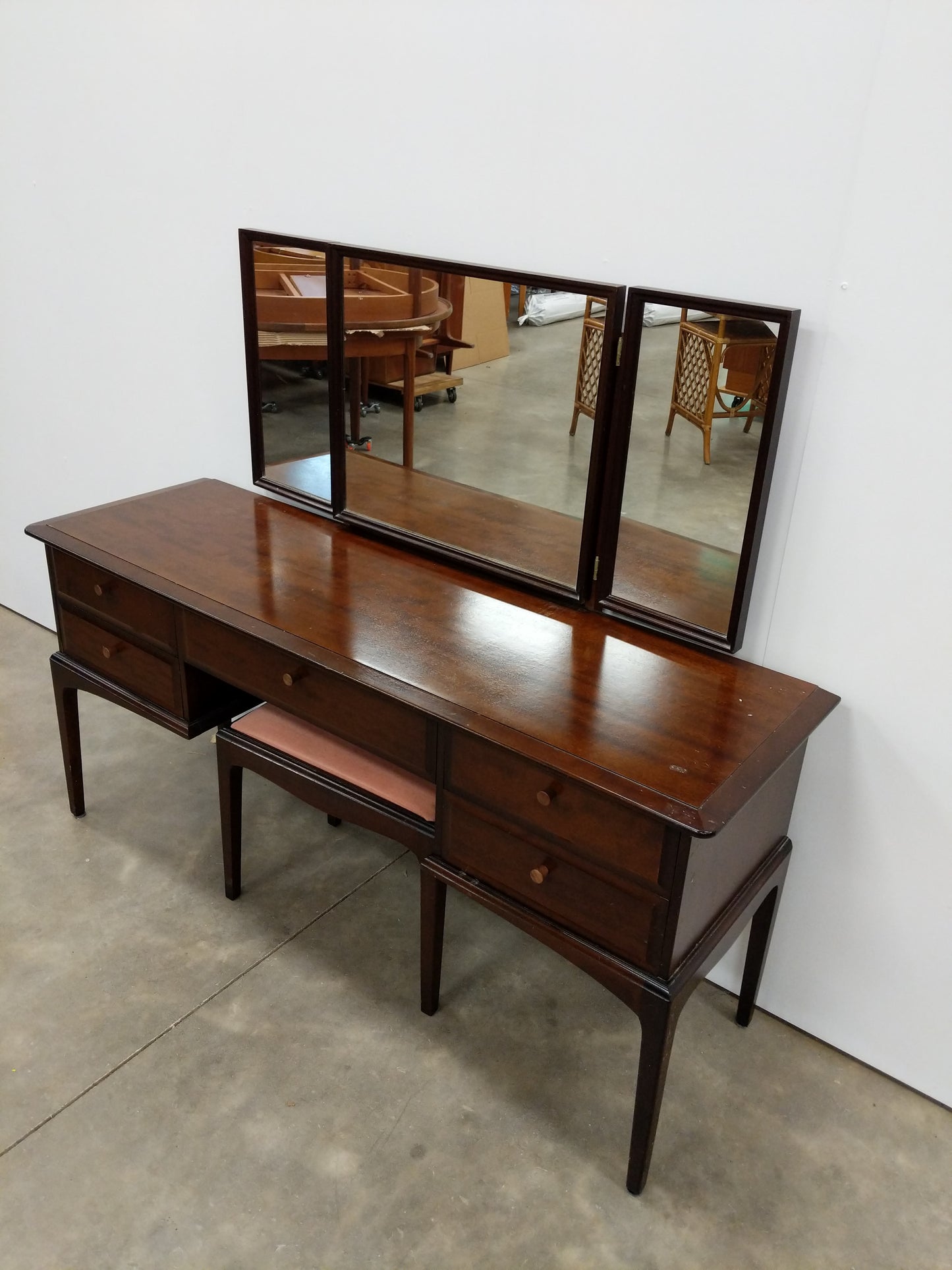 Vintage Mid Century Modern Dressing Table / Desk with Stool by Stag