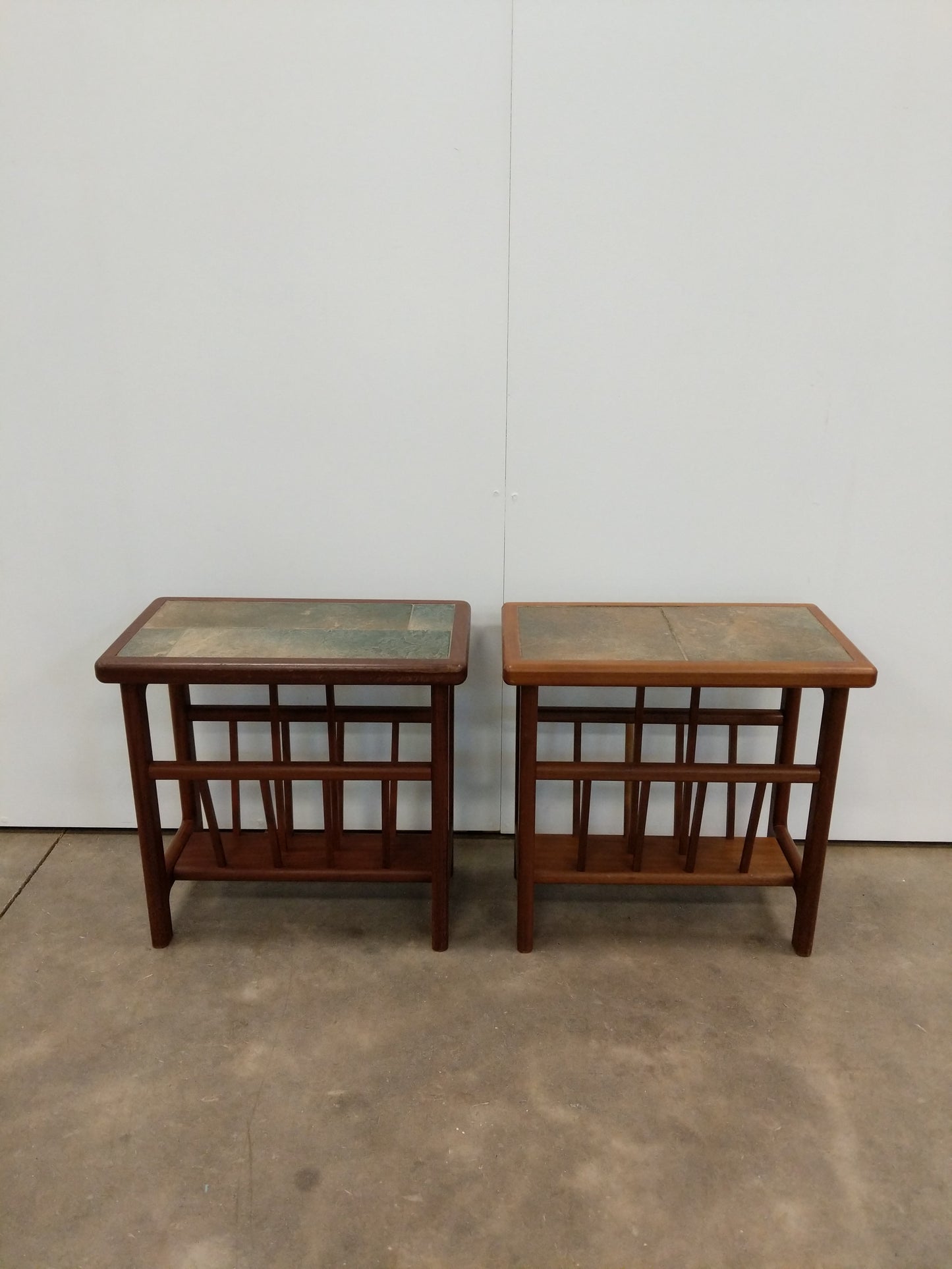 Pair of Vintage Mid Century Modern Teak and Tile Side Tables