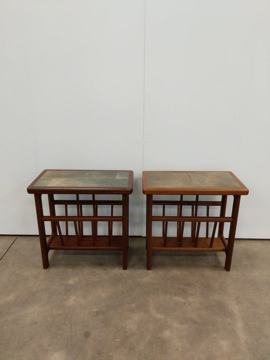 Pair of Vintage Mid Century Modern Teak and Tile Side Tables
