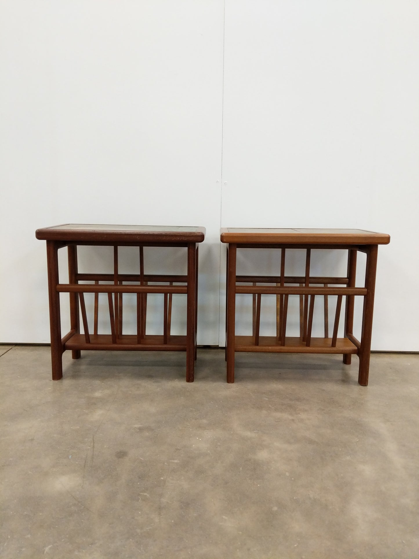 Pair of Vintage Mid Century Modern Teak and Tile Side Tables