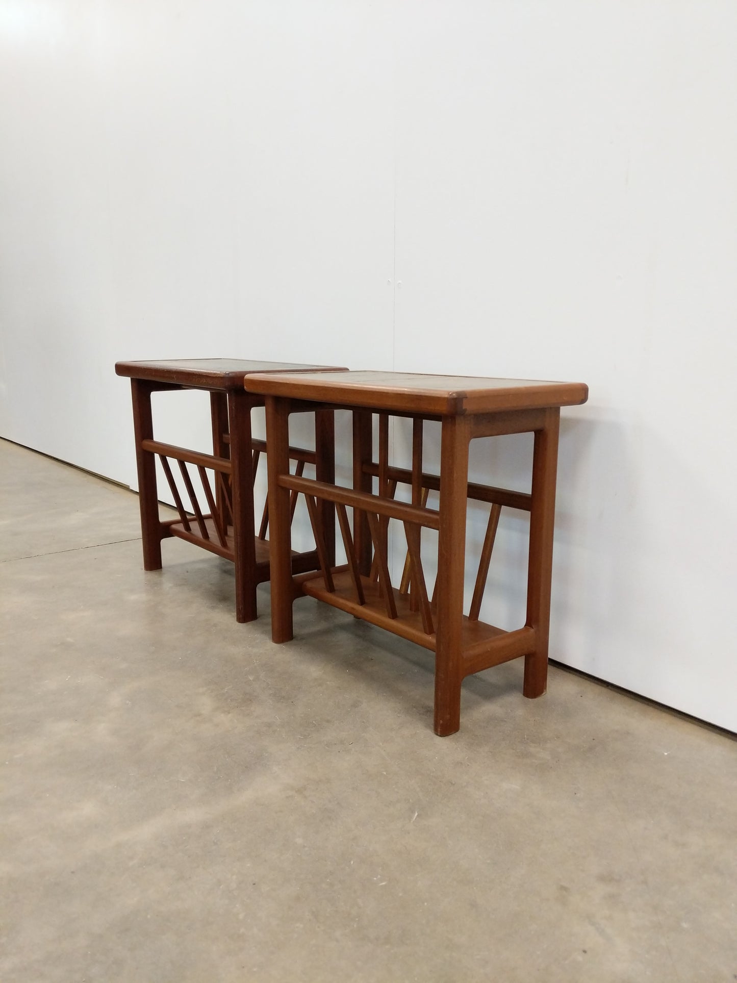 Pair of Vintage Mid Century Modern Teak and Tile Side Tables