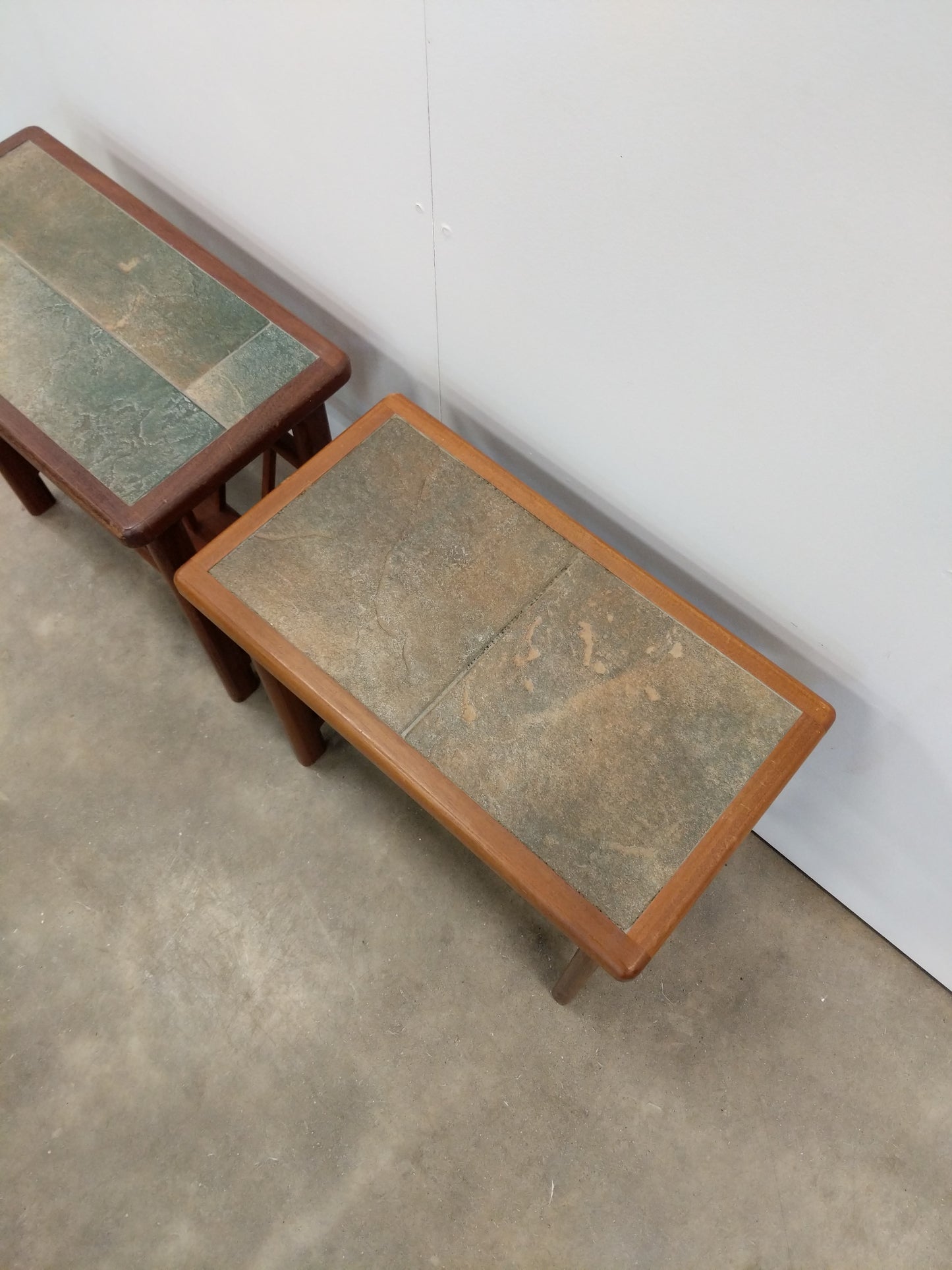 Pair of Vintage Mid Century Modern Teak and Tile Side Tables