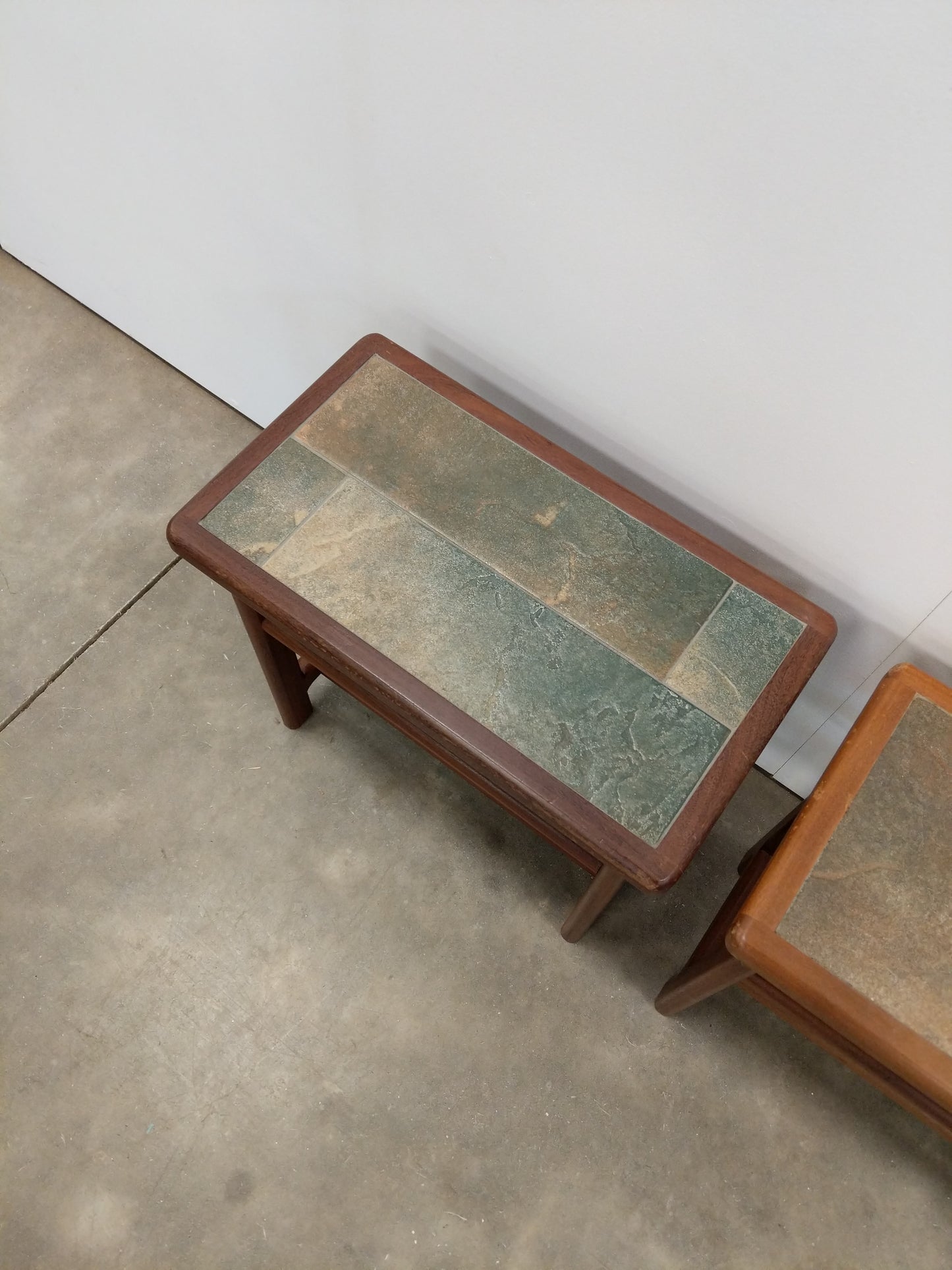Pair of Vintage Mid Century Modern Teak and Tile Side Tables