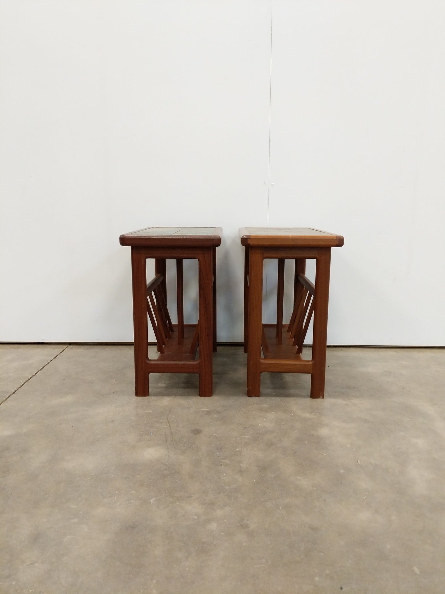 Pair of Vintage Mid Century Modern Teak and Tile Side Tables
