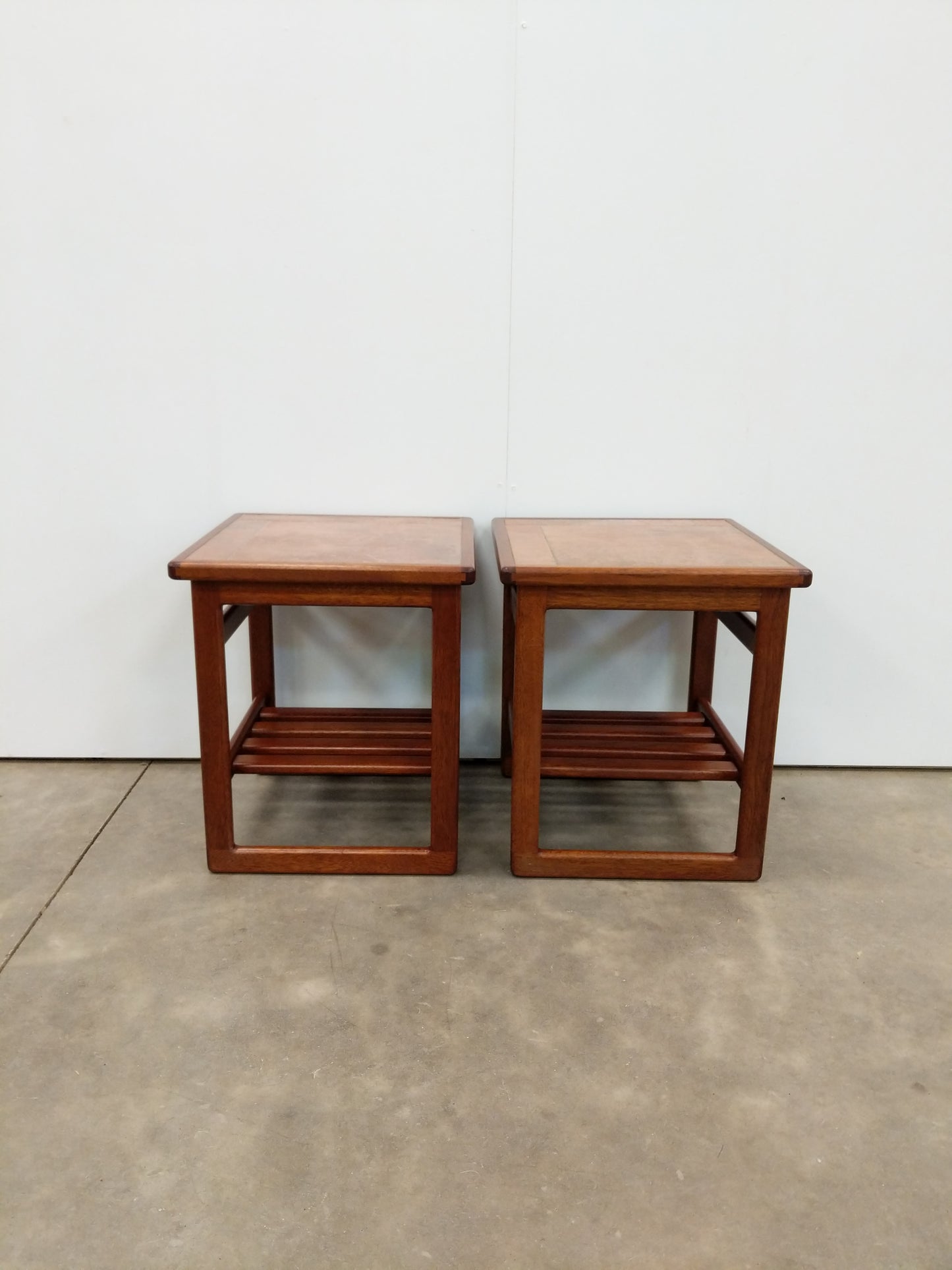 Pair of Vintage Mid Century Modern Teak and Tile Side Tables