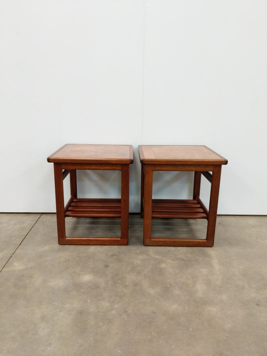Pair of Vintage Mid Century Modern Teak and Tile Side Tables